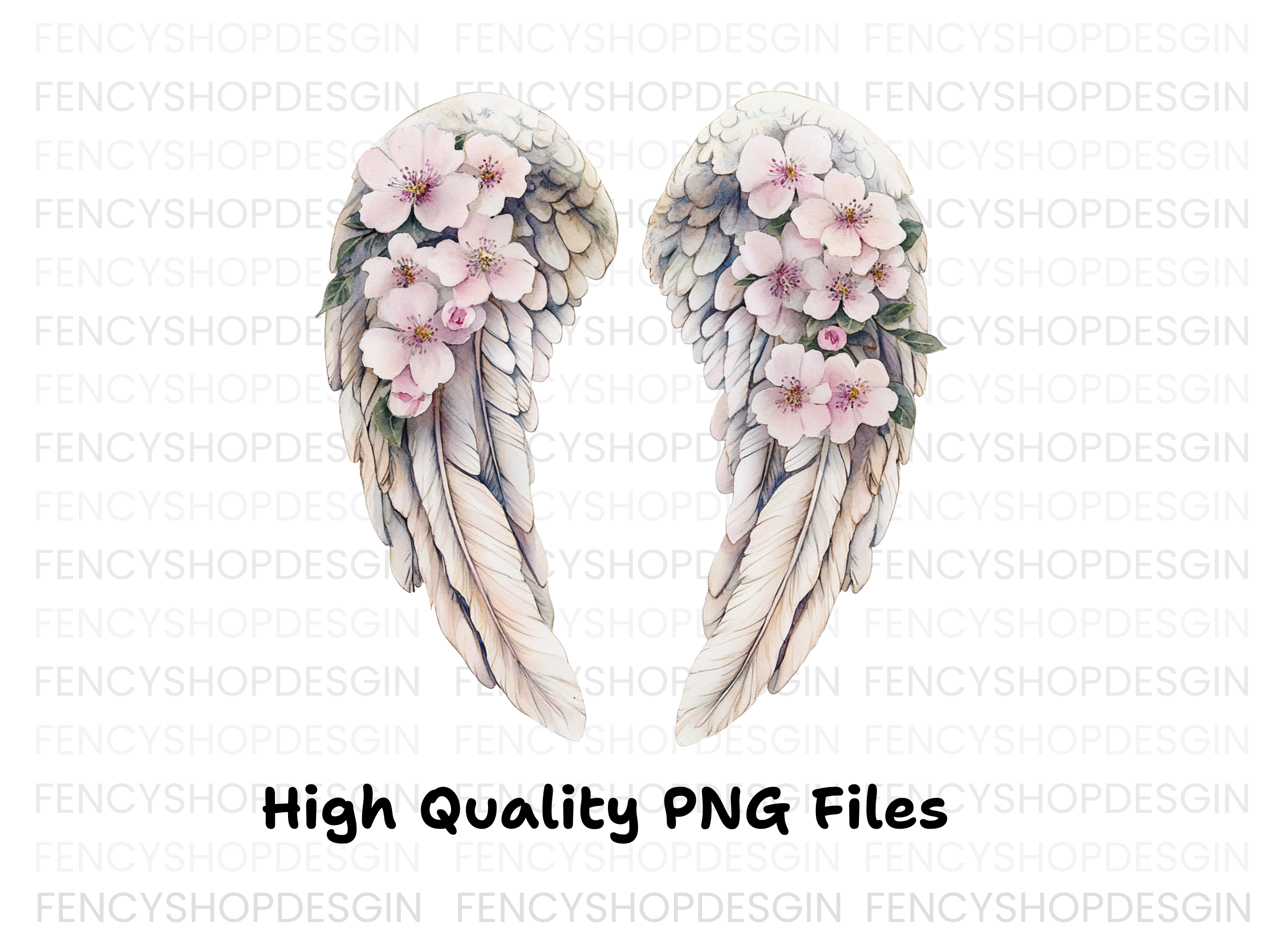 Cherry Blossom Angel Wings Clipart Bundle