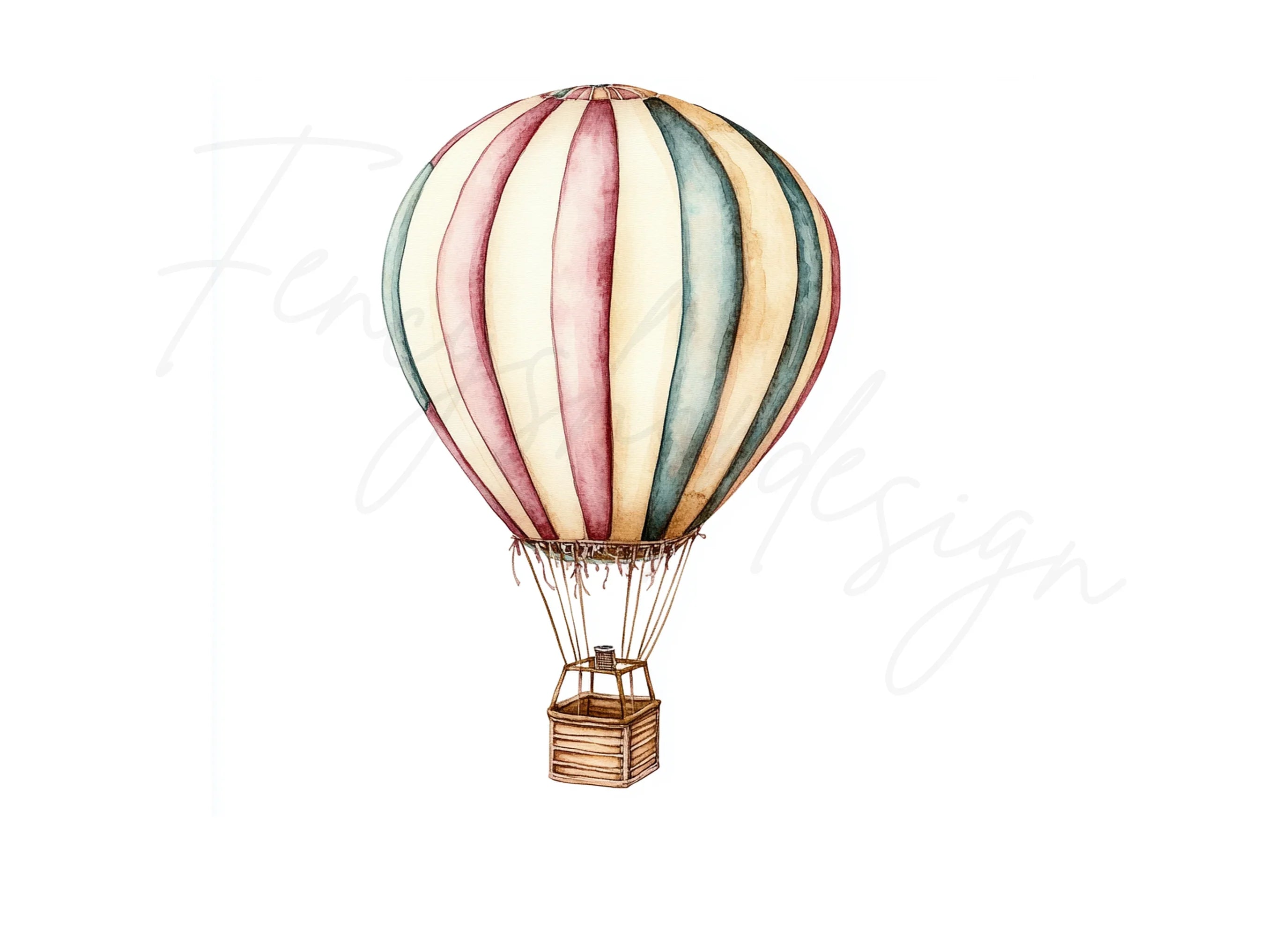 Vintage Striped Hot Air Balloon Clipart Bundle