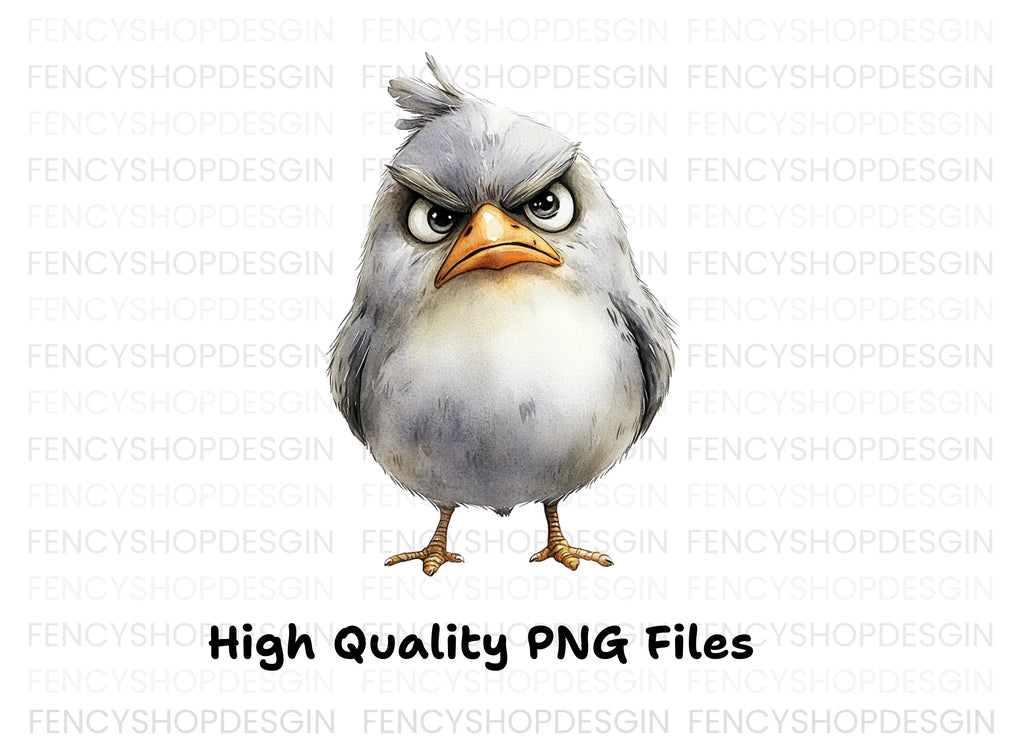 Angry Grey Bird Cartoon Clipart Bundle