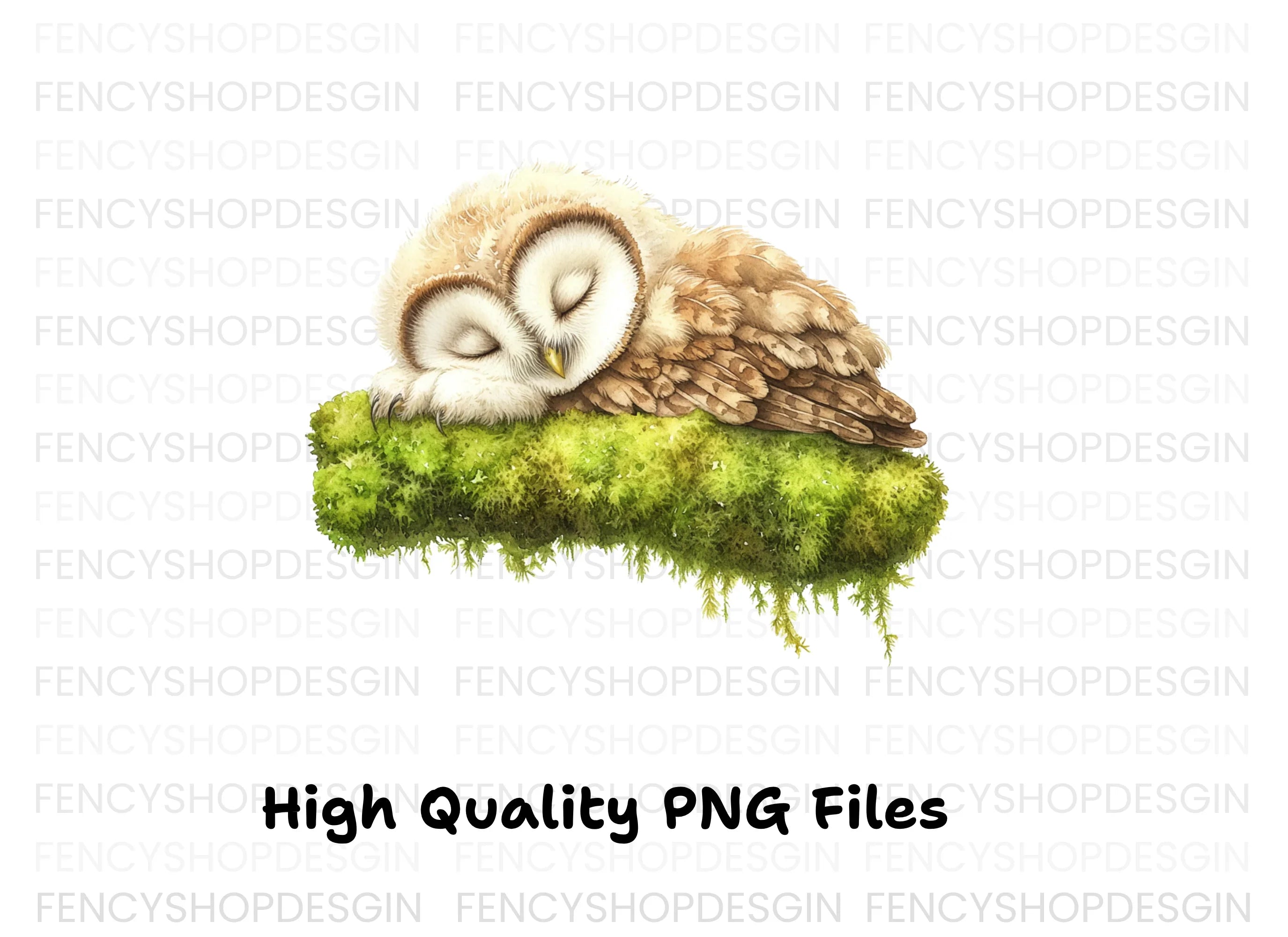Sleeping Baby Owls on Moss Clipart Bundle