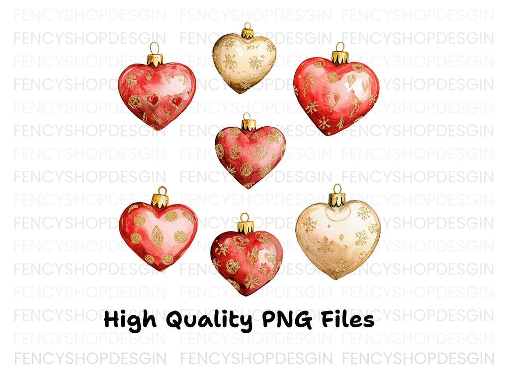 Festive Heart Ornament Clipart Bundle