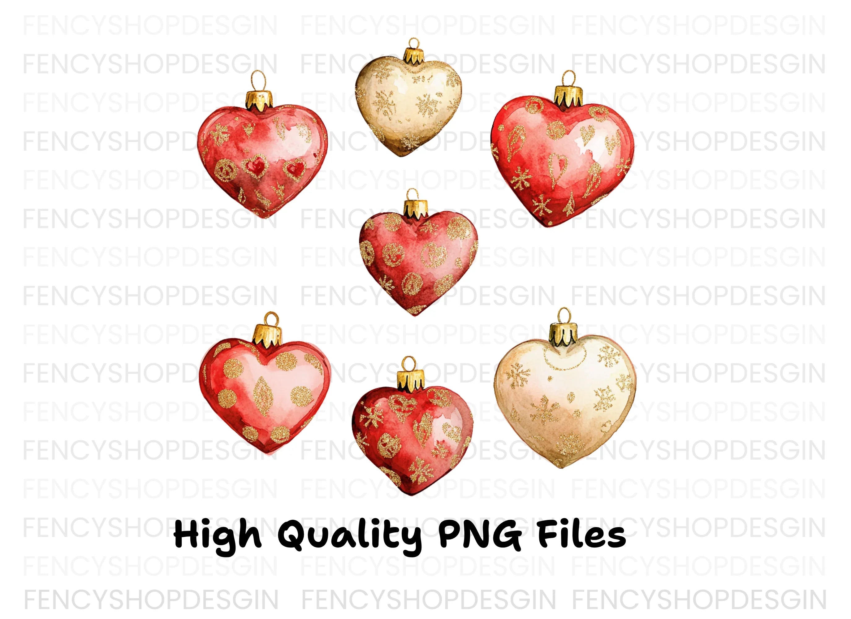 Festive Heart Ornament Clipart Bundle