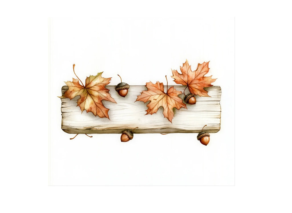 Autumn Leaves and Acorns on Wood Clipart Bundle