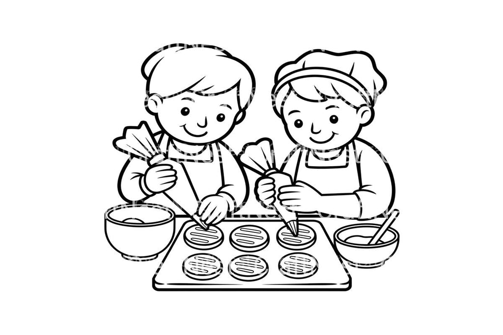 Kids Baking Christmas Cookies Coloring Books