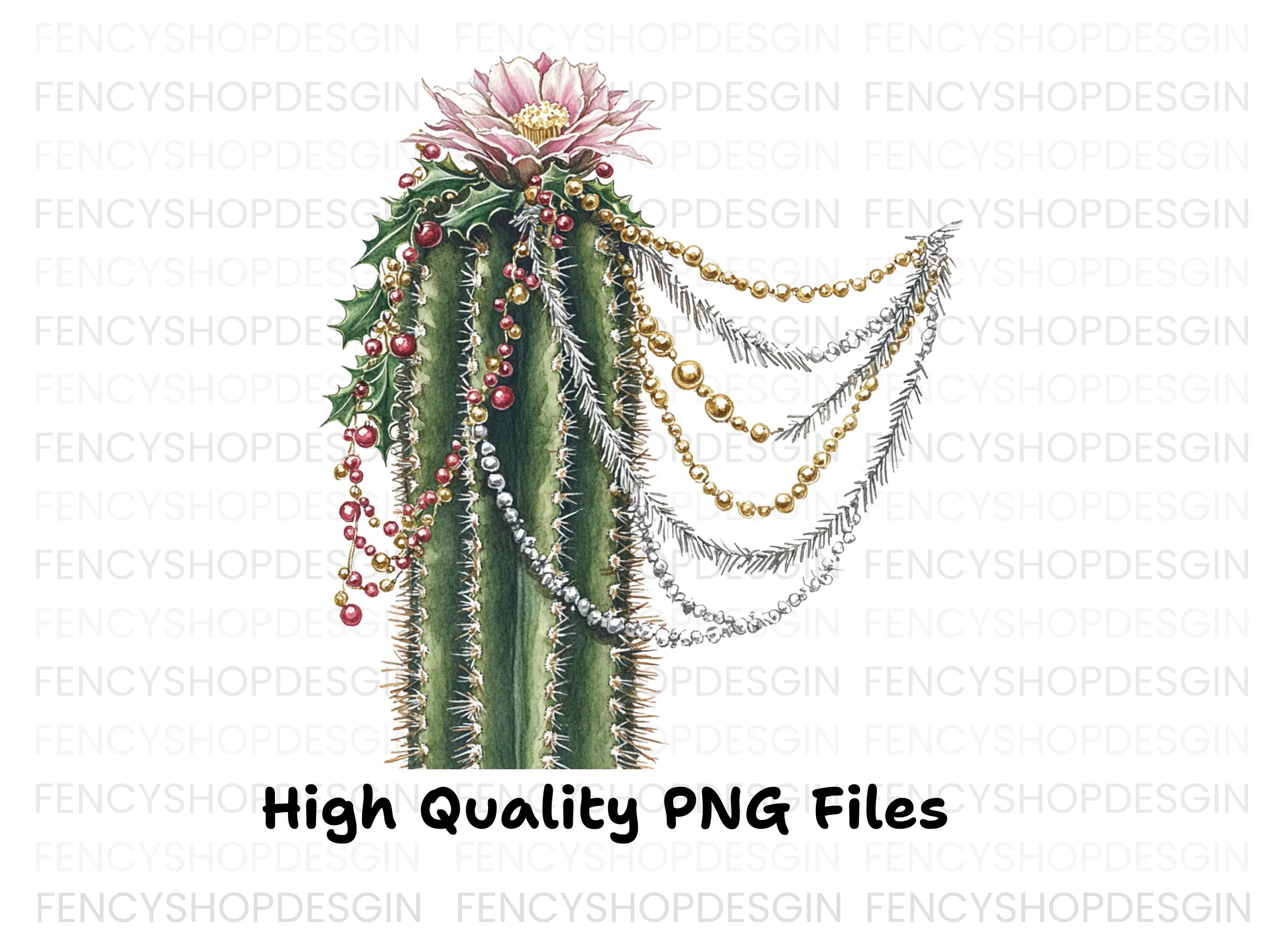 Decorated Christmas Cactus Clipart Bundle