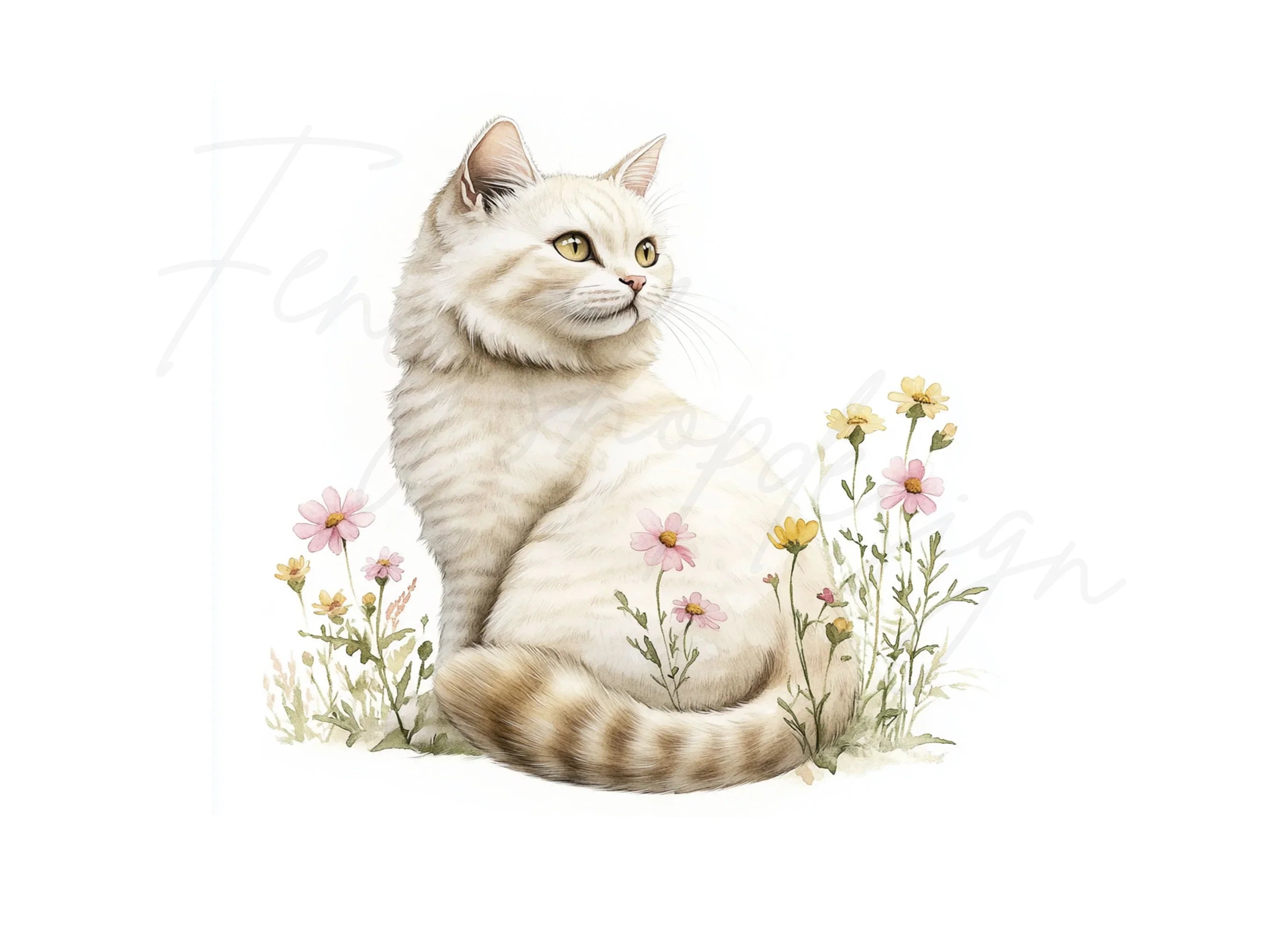 Cats in Wildflower Meadow Clipart Bundle