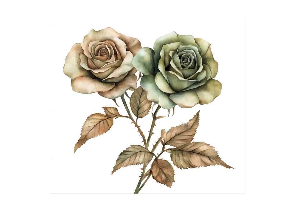 Elegant Sage Green Beige Rose Clipart Bundle