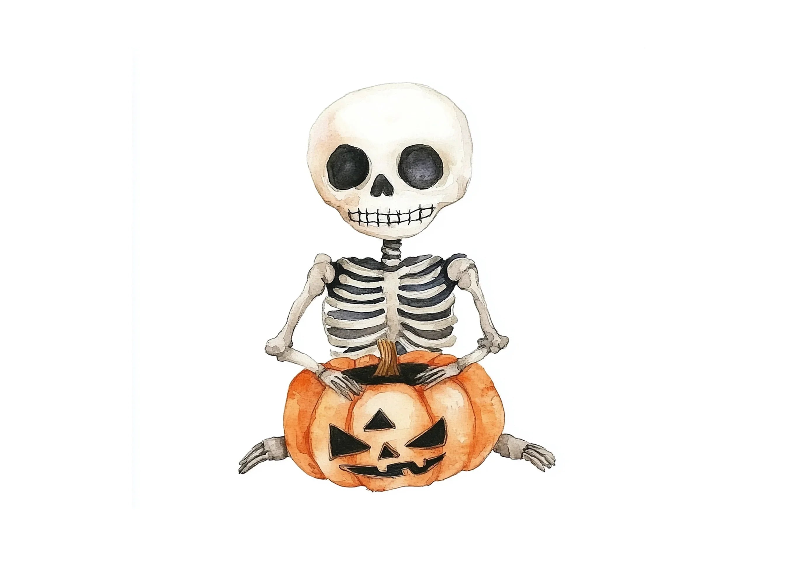 Cute Skeletons with Halloween Pumpkins Clipart Bundle
