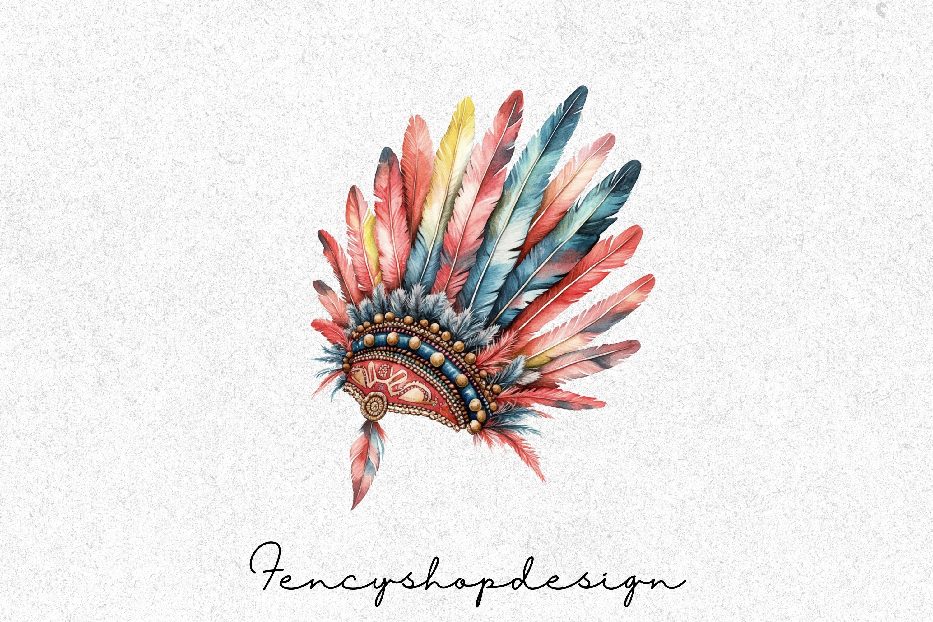 Boho Feather Headdress Clipart Bundle