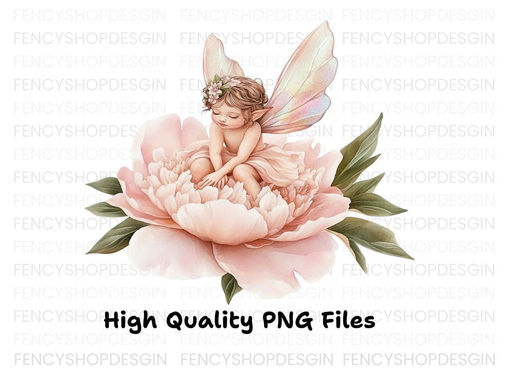 Fairies on Peony Flowers Clipart Bundle
