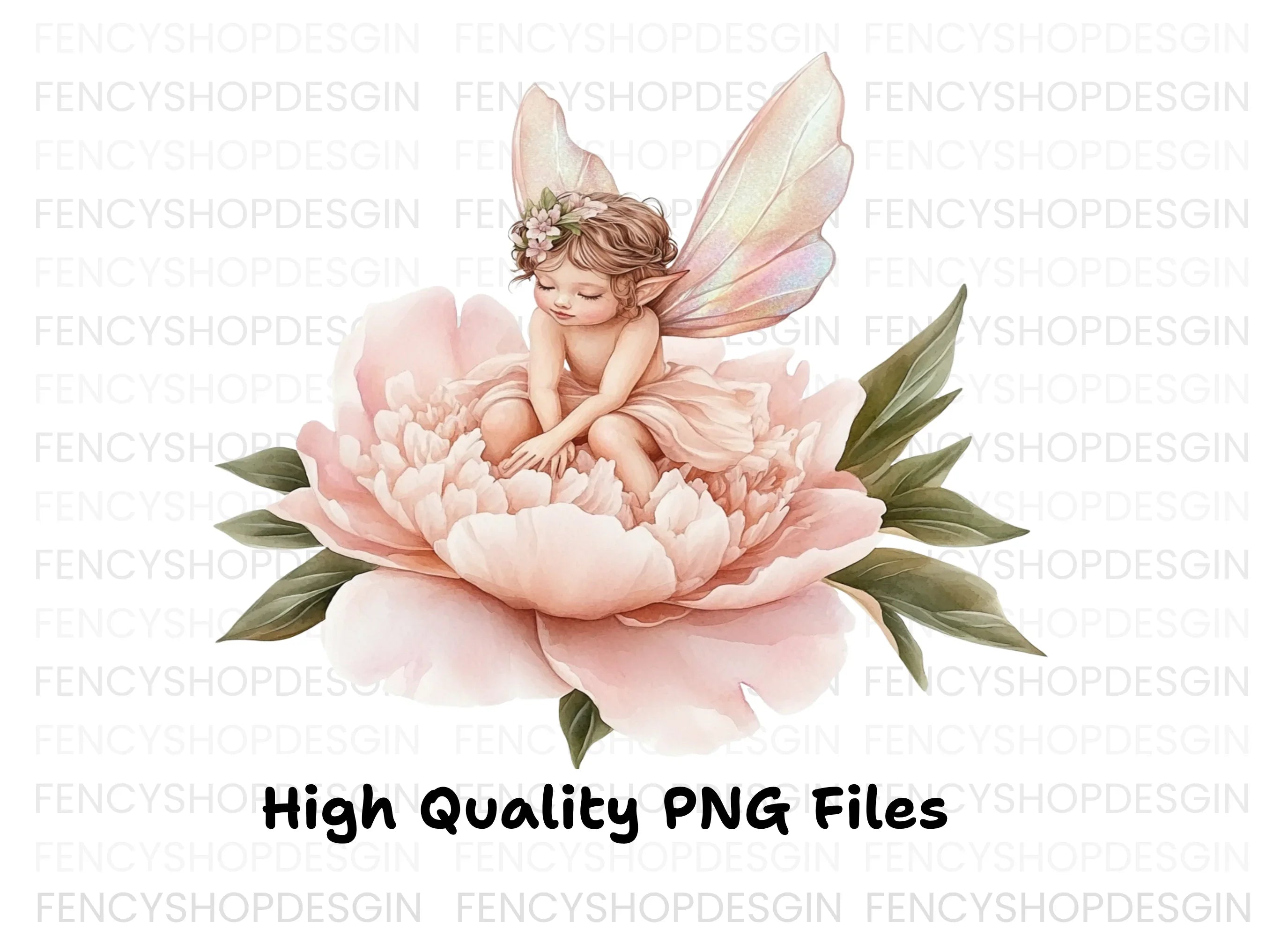 Fairies on Peony Flowers Clipart Bundle