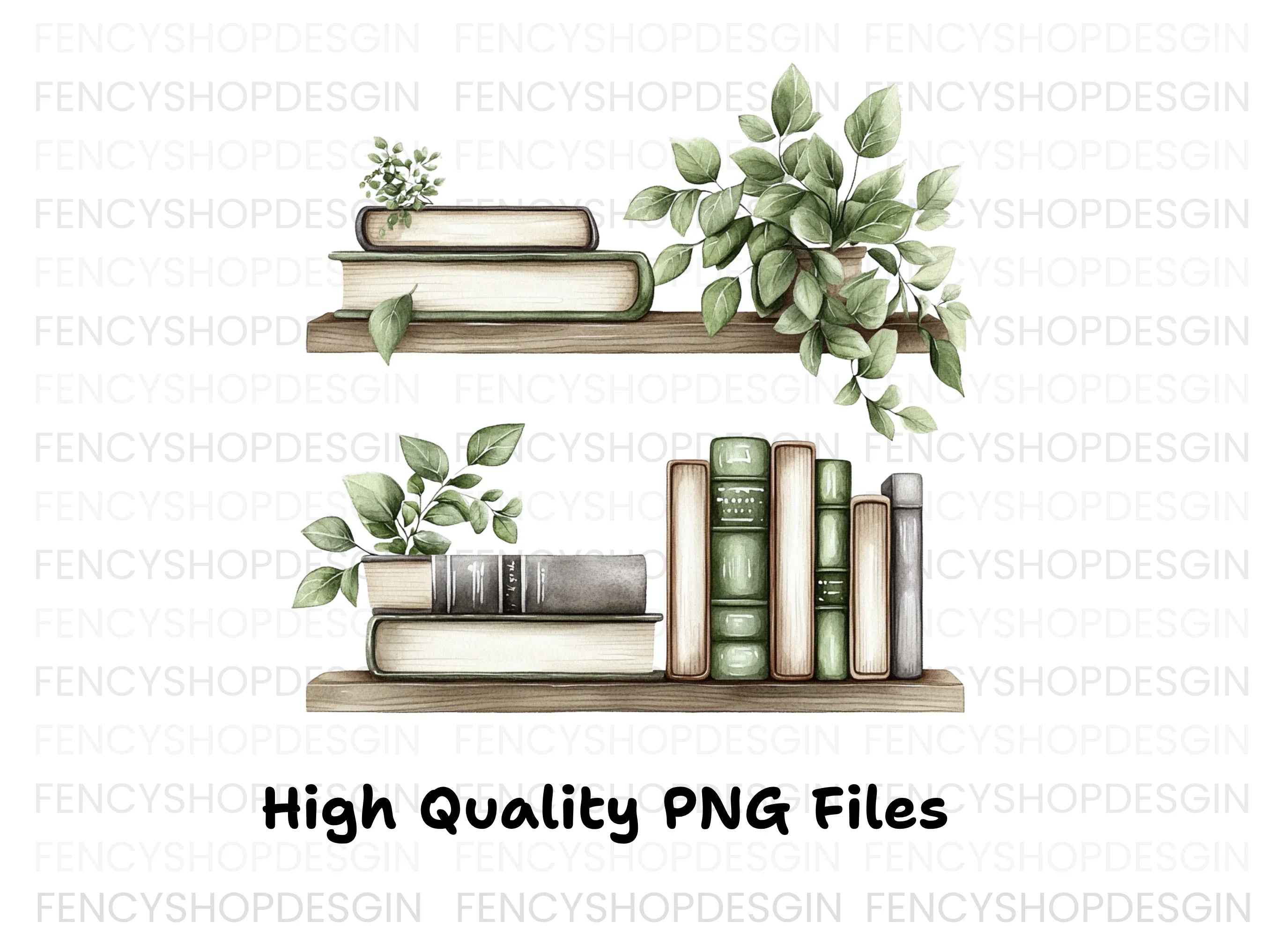 Aesthetic Bookshelf and Plant Clipart Bundle