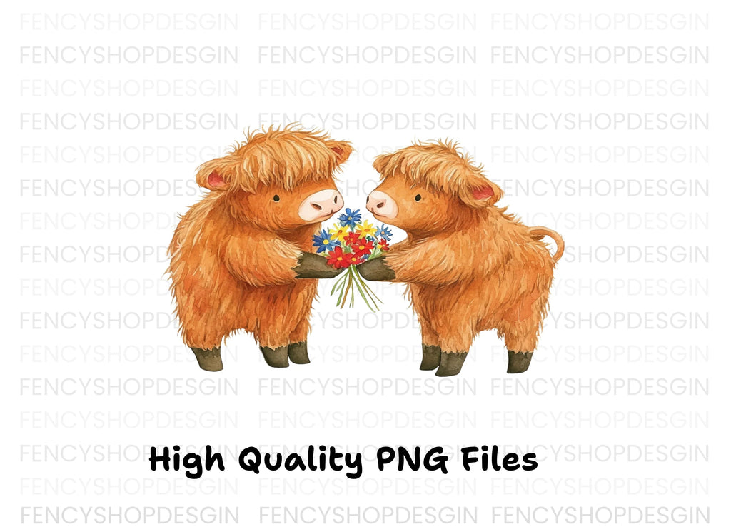 Cute Highland Cow Couples Clipart Bundle