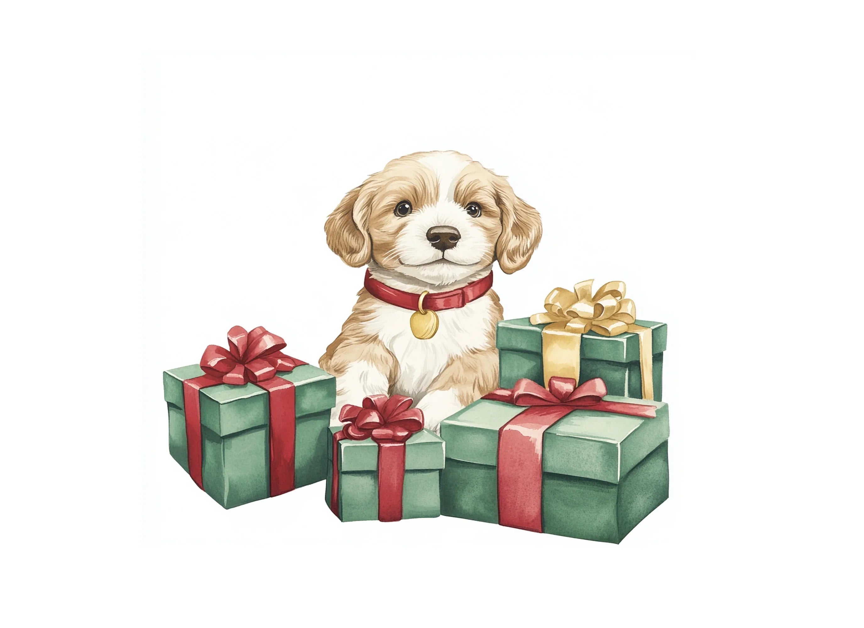 Sweet Puppies with Christmas Gifts Clipart Bundle