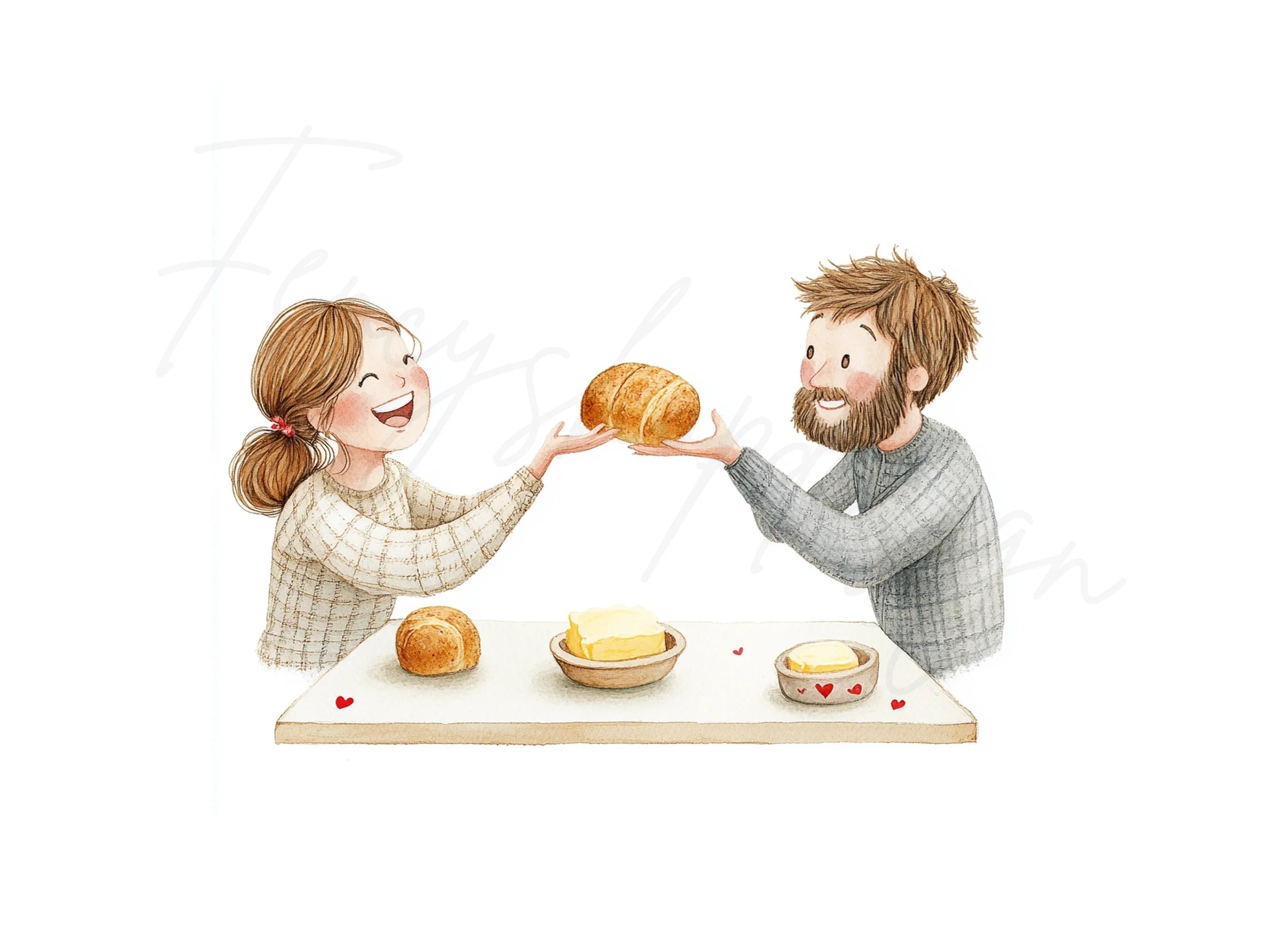 Couple Sharing Bread and Butter Clipart Bundle
