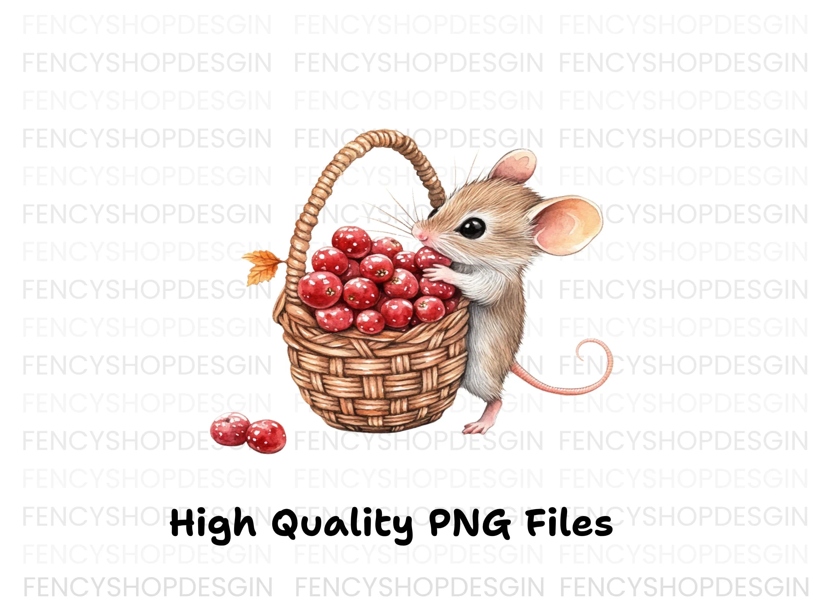 Cute Mice with Berry Baskets Clipart Bundle