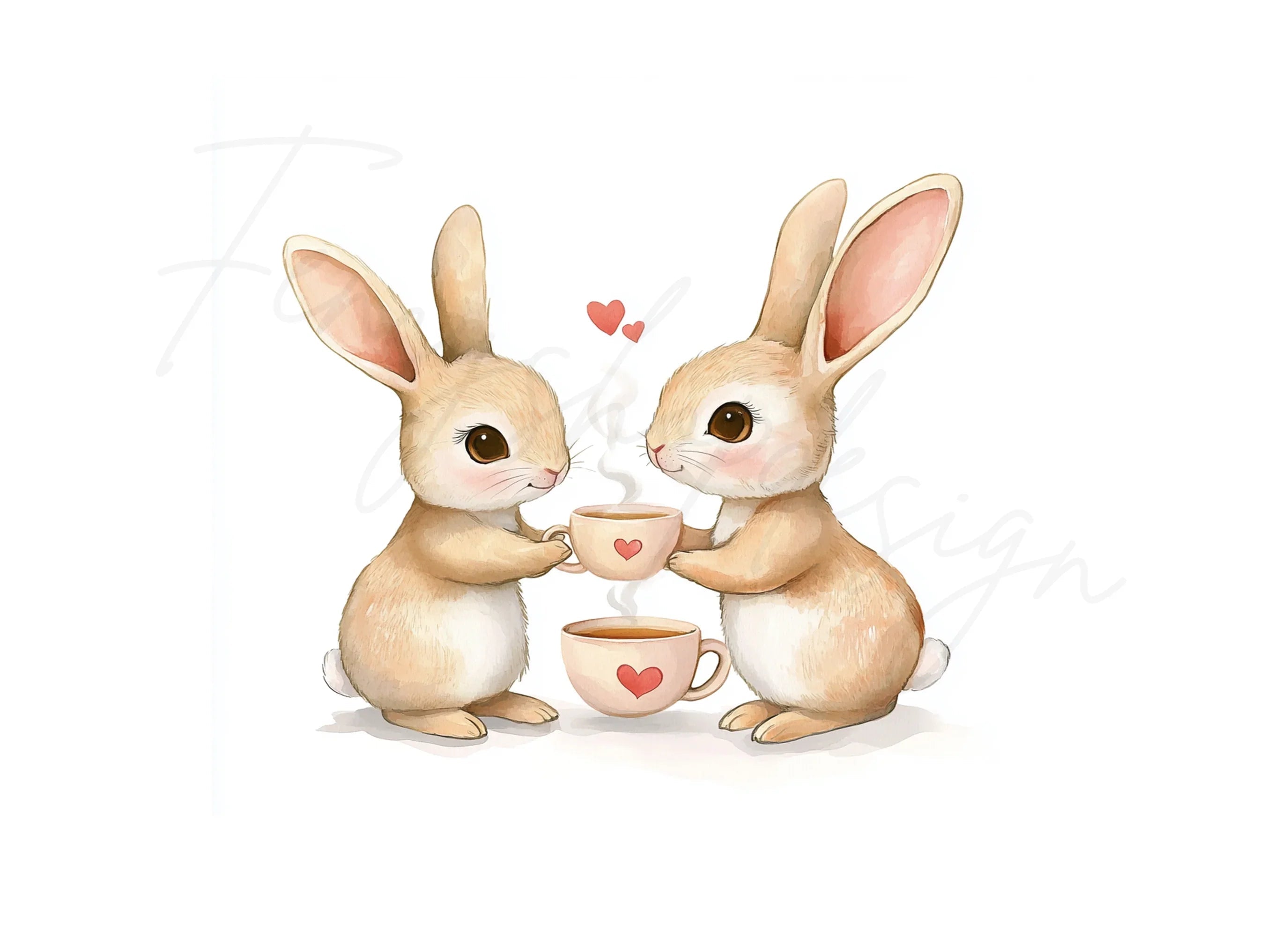 Sweet Bunny Couple Coffee Clipart Bundle