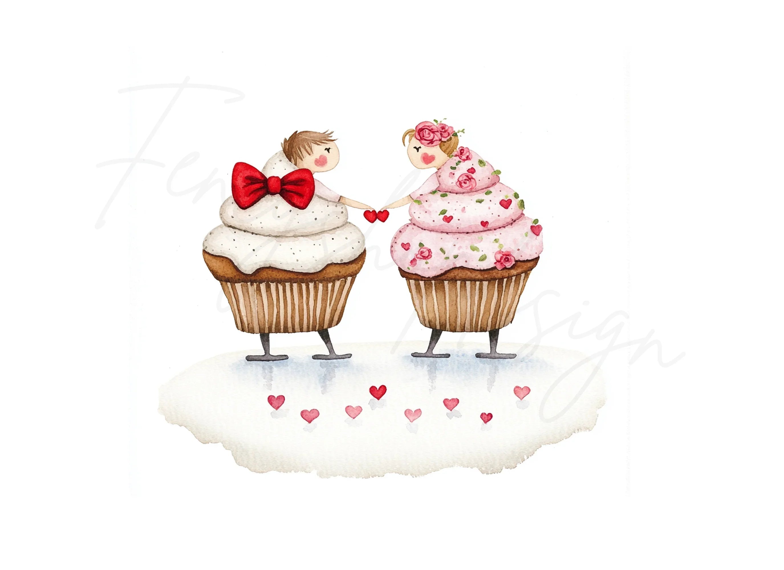 Valentine's Day Cupcake Couple Clipart Bundle