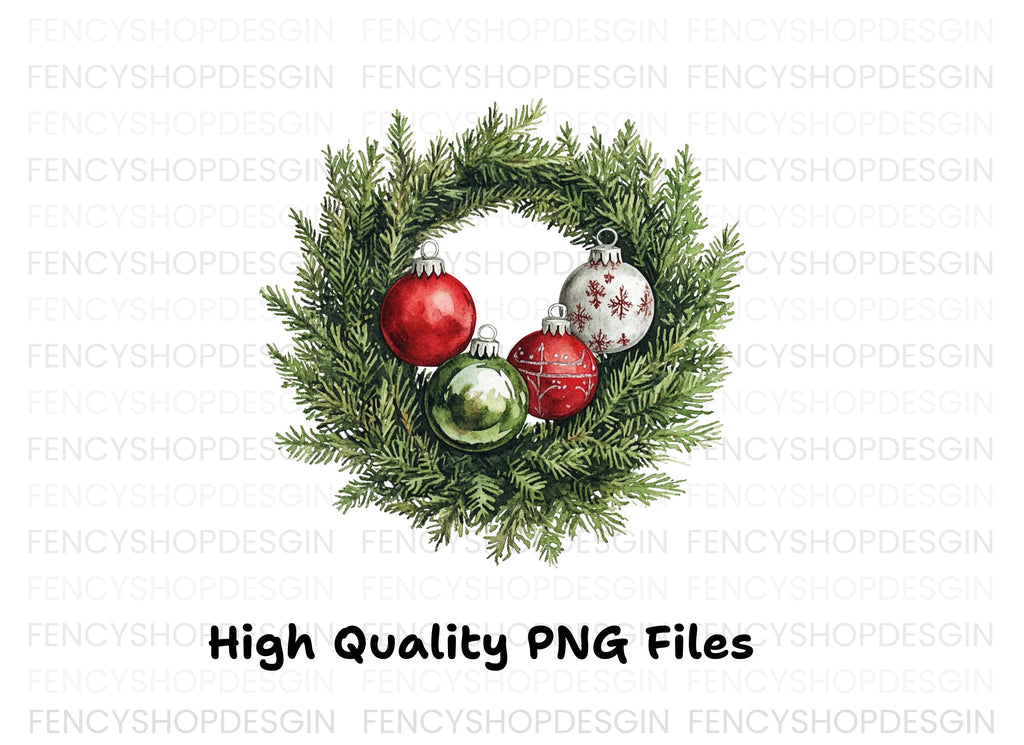 Christmas Wreaths with Ornaments Clipart Bundle