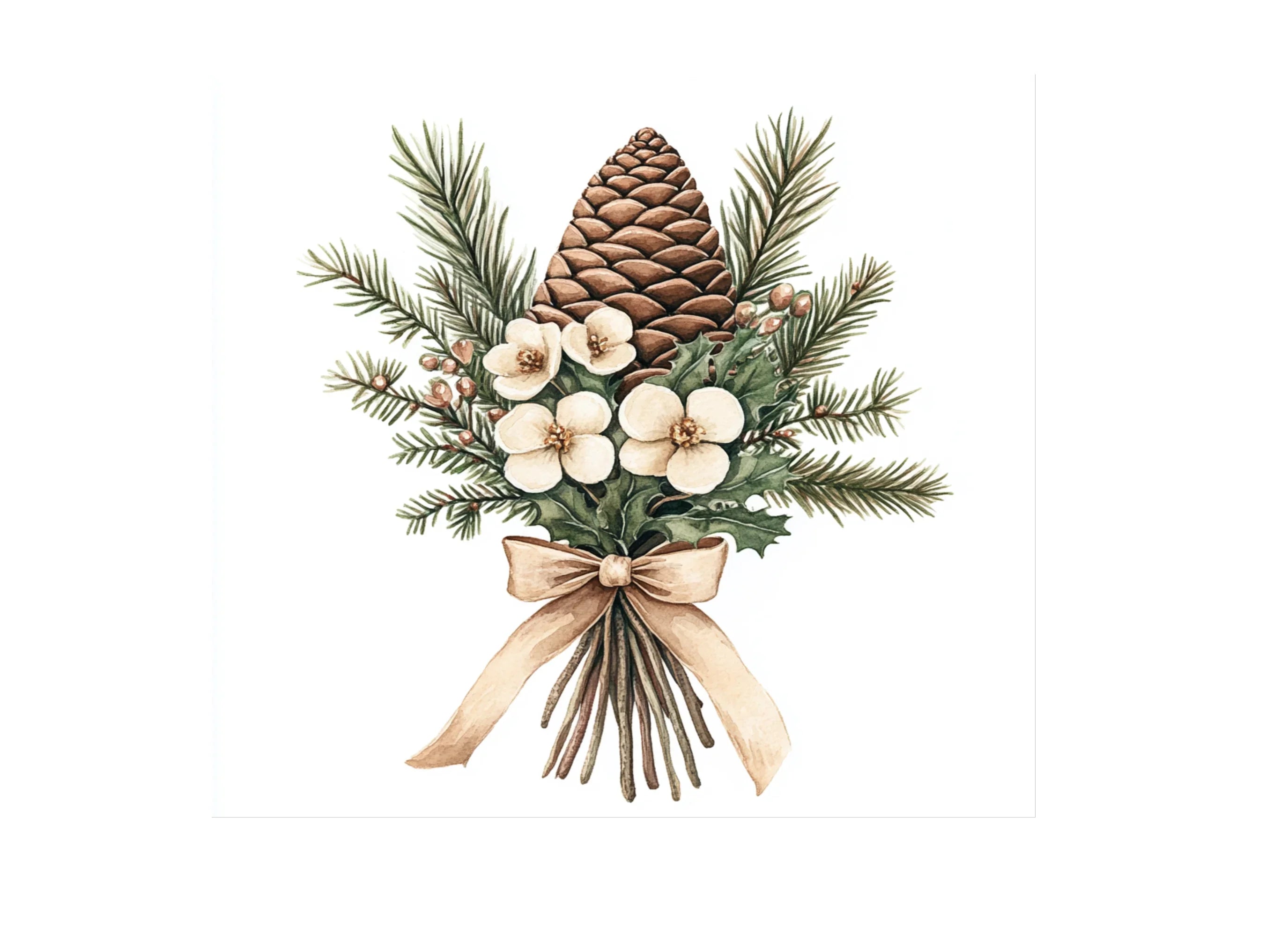Christmas Pine Cone Flower Clipart Bundle