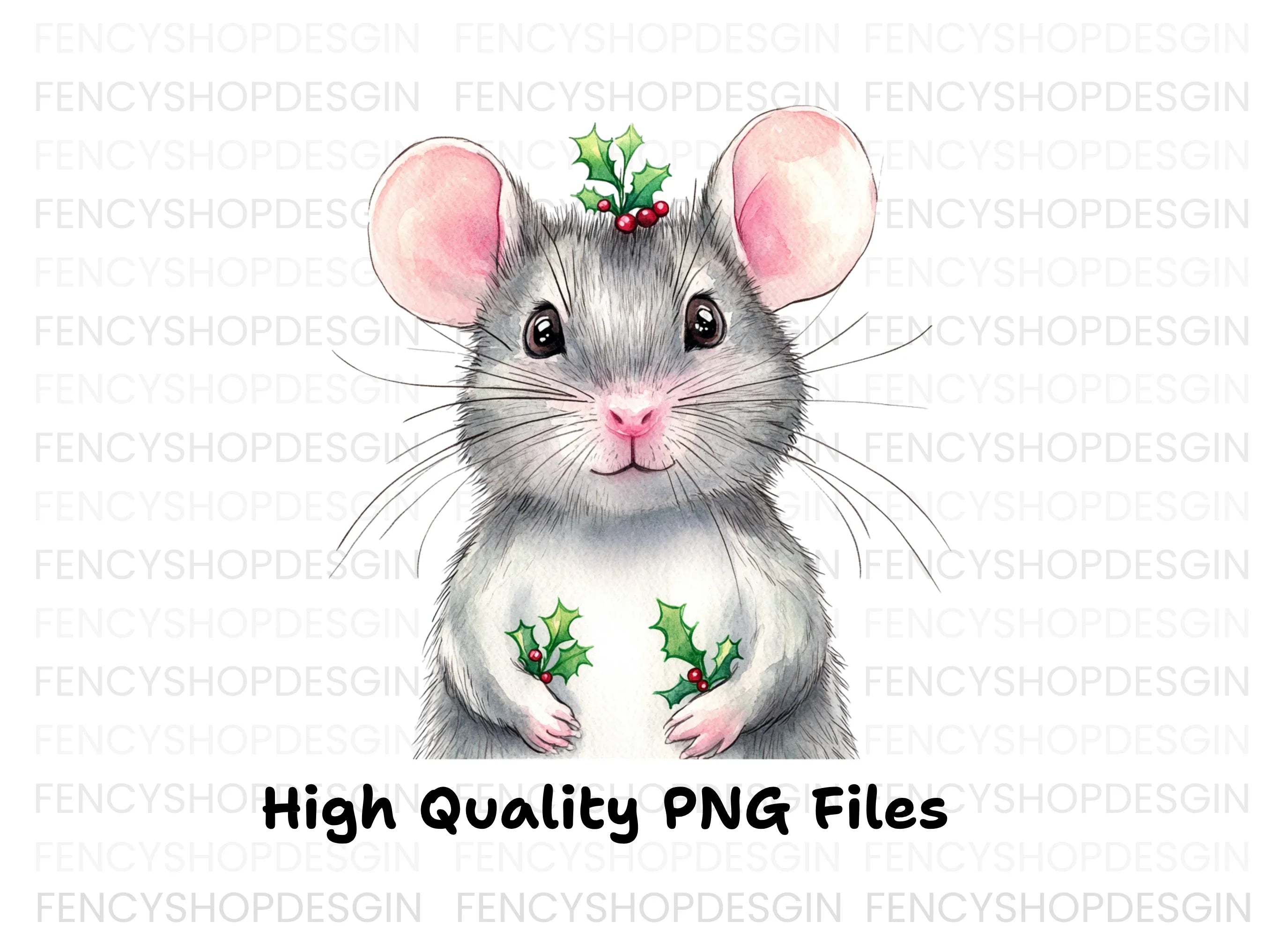 Festive Mouse with Holly Clipart Bundle