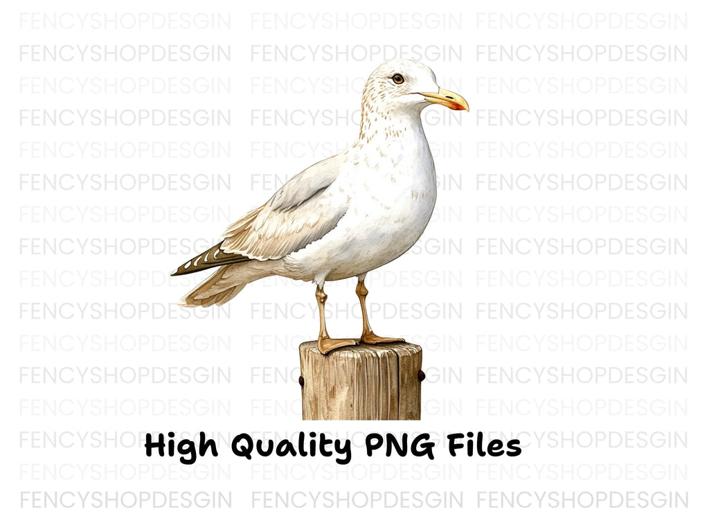 Seagulls on Wooden Posts Clipart Bundle