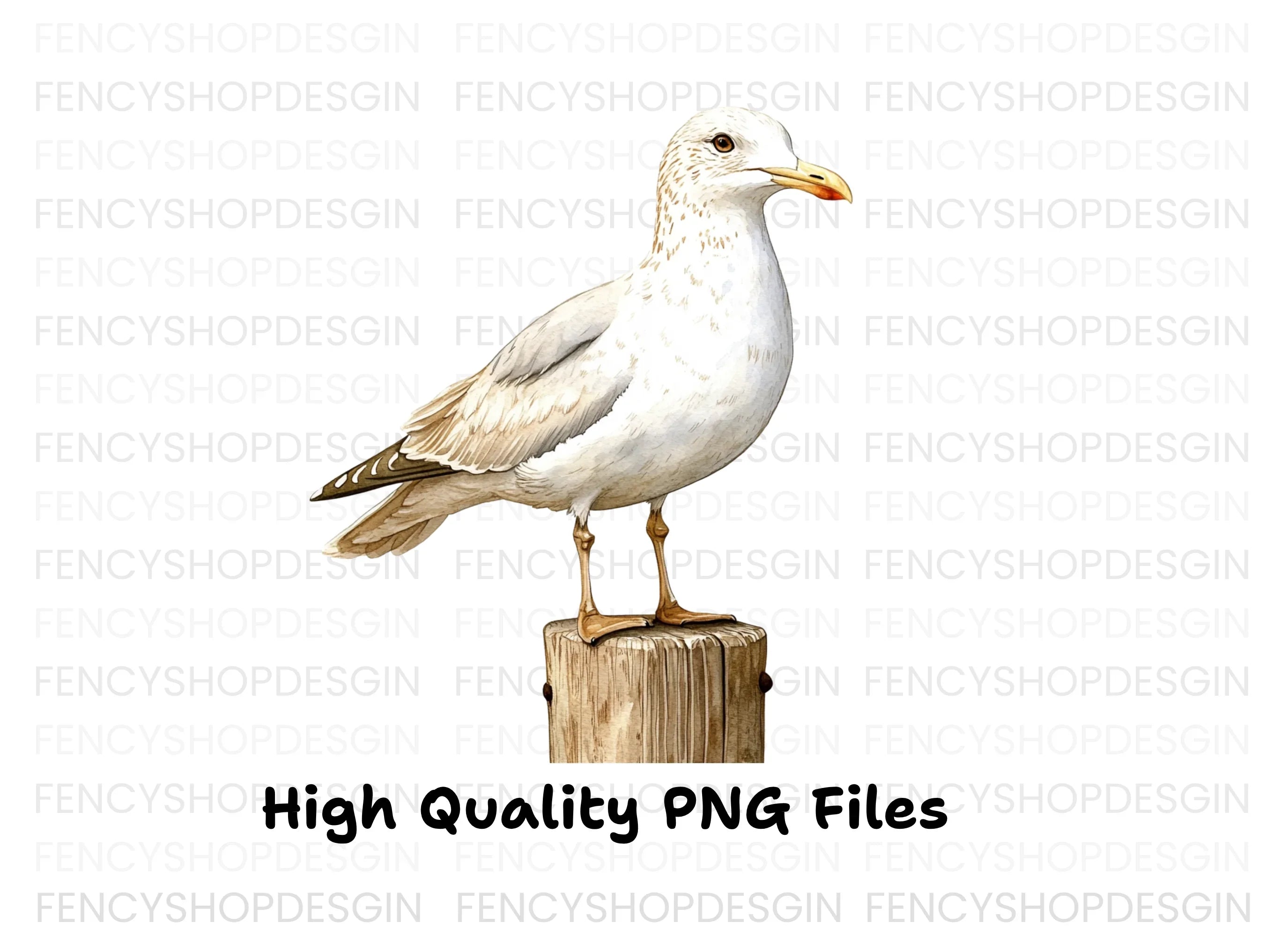 Seagulls on Wooden Posts Clipart Bundle