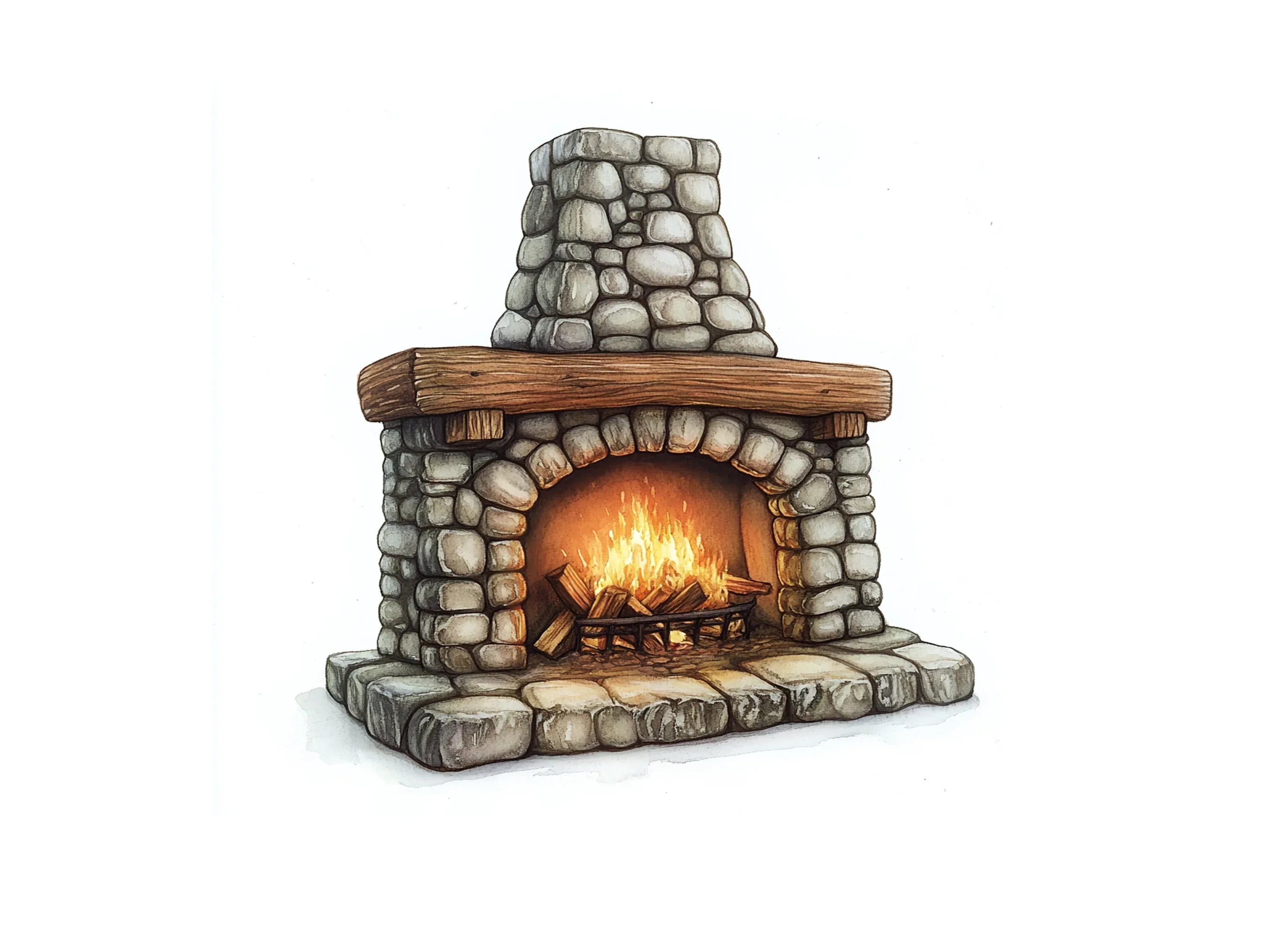 Rustic Stone Fireplace Clipart Bundle