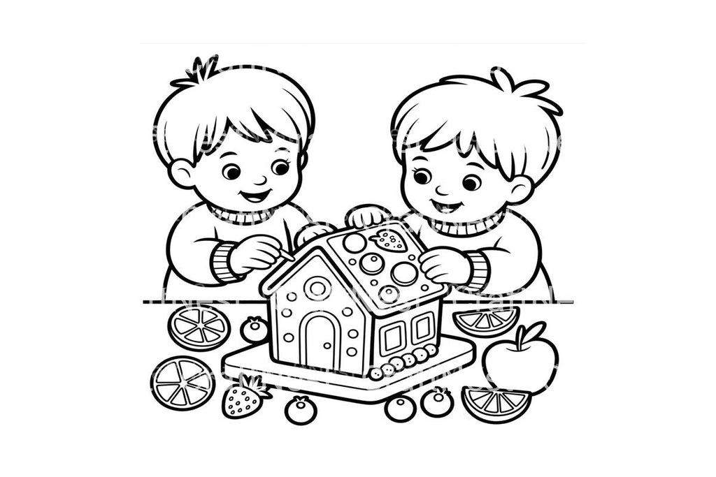 Kids Making Gingerbread House Coloring Books