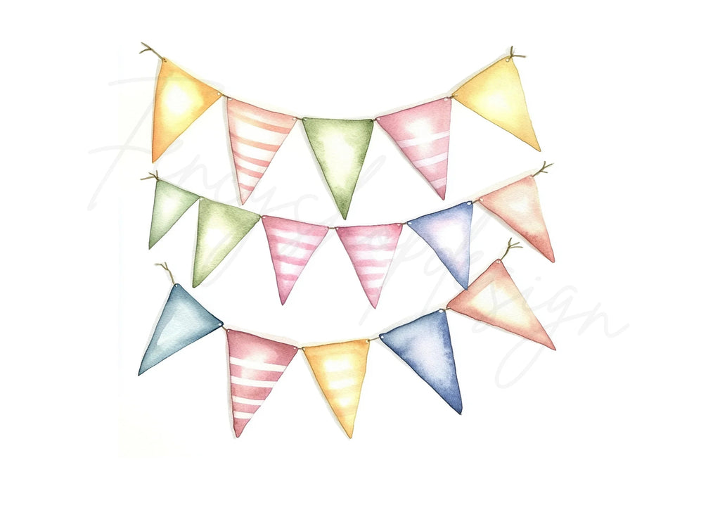 Pastel Bunting Flags Clipart Bundle