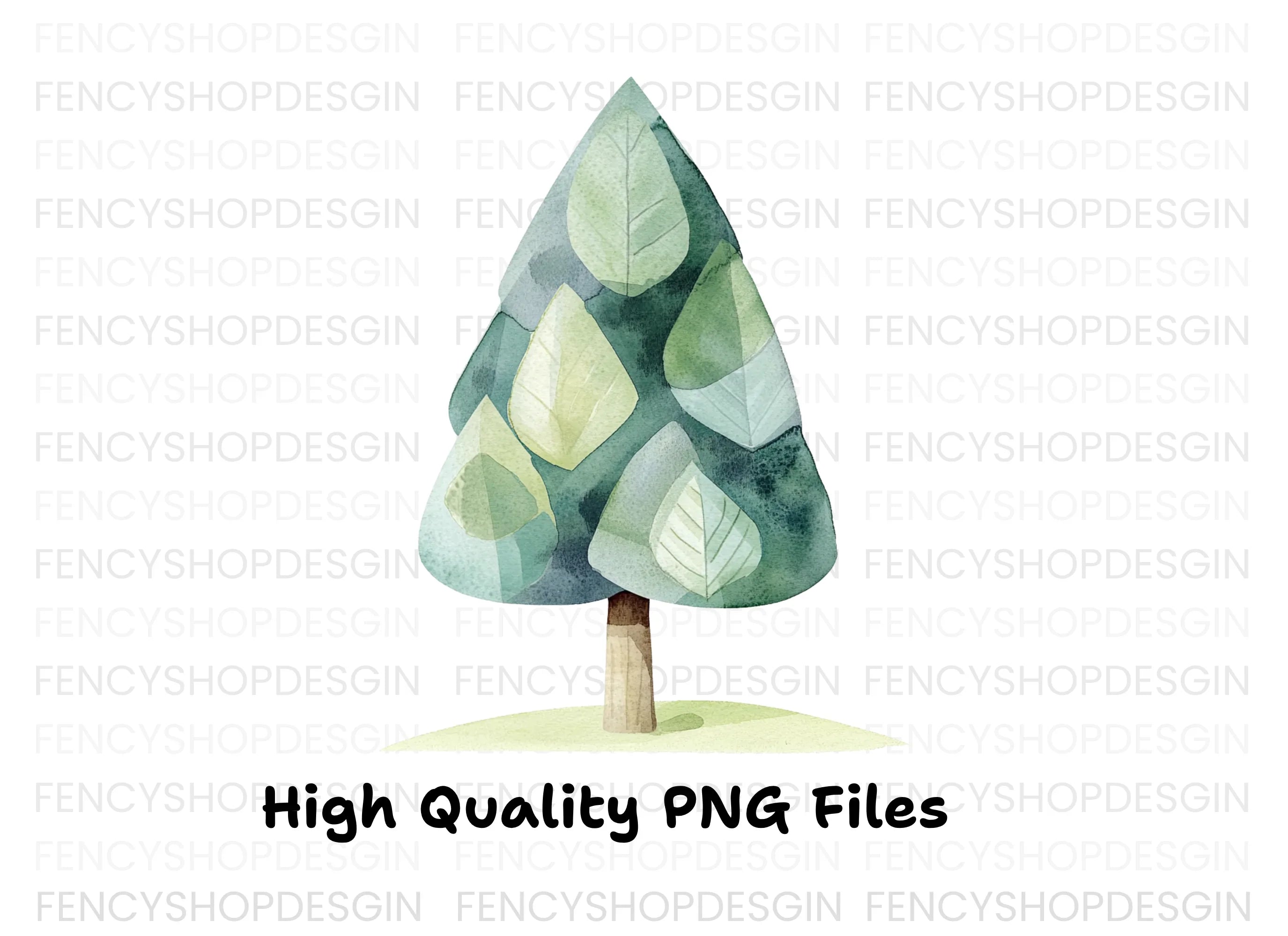 Abstract Green Tree Clipart Bundle