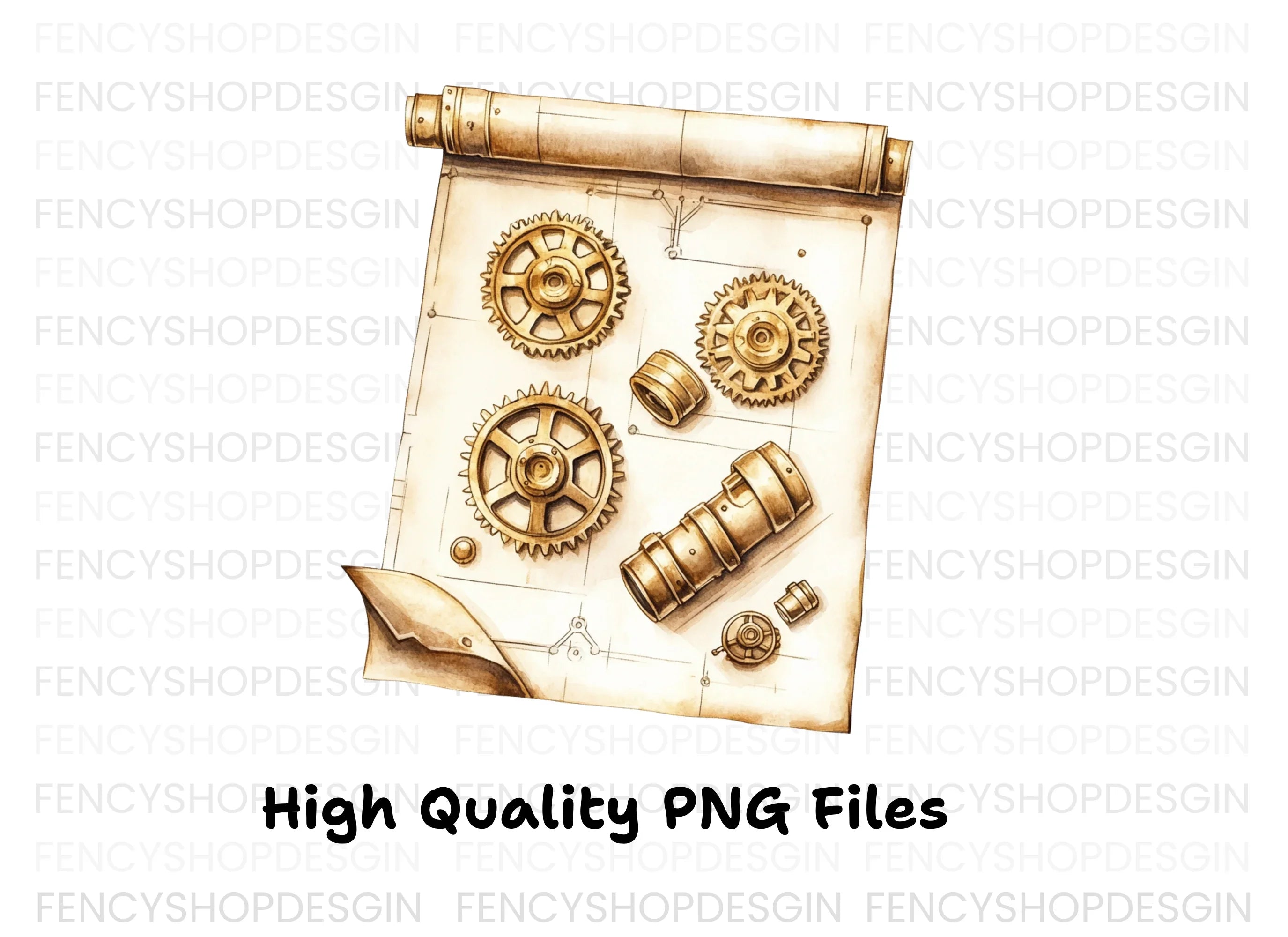 Steampunk Gears Blueprint Clipart Bundle