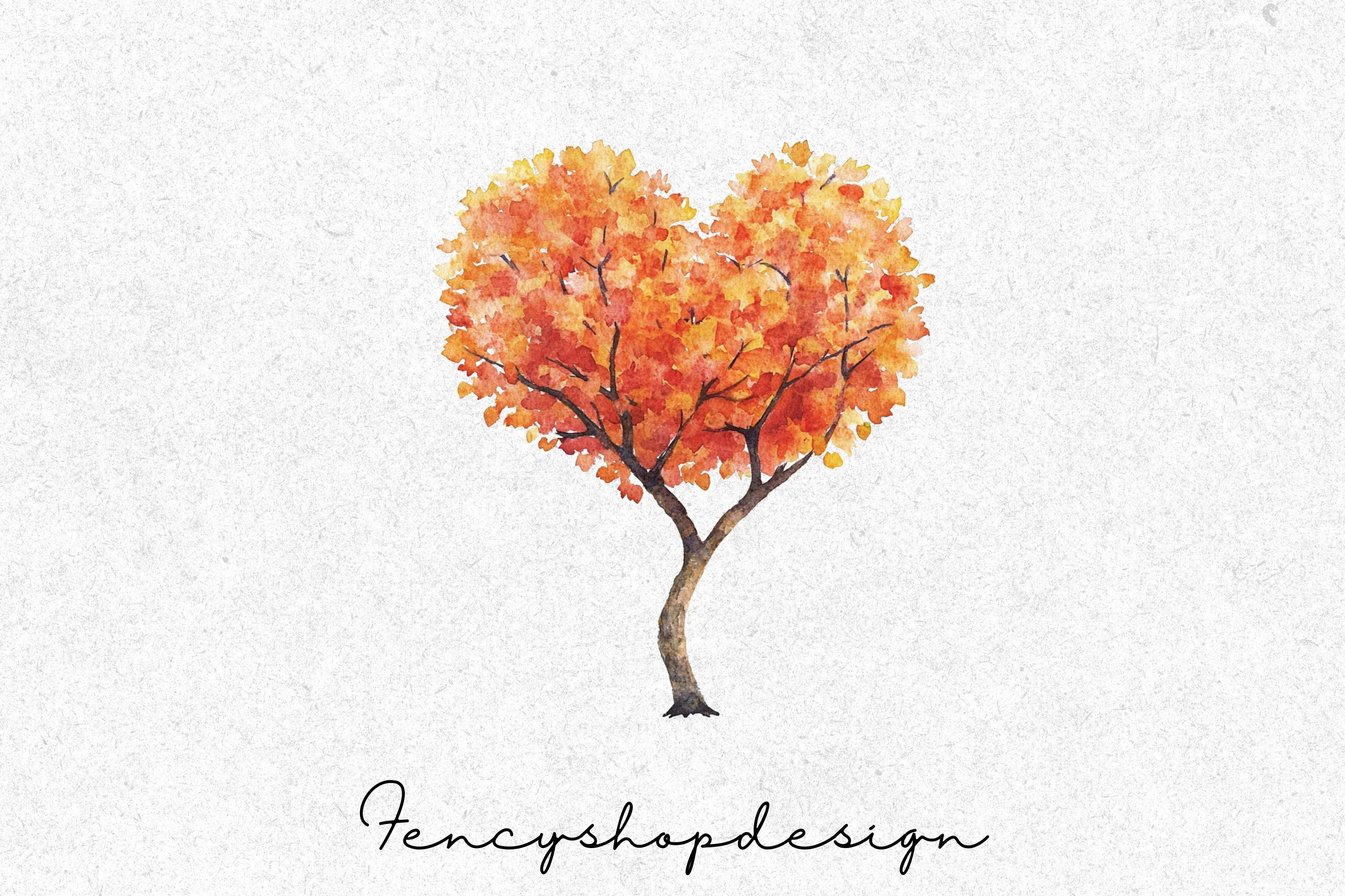 Autumn Heart Tree Clipart Bundle