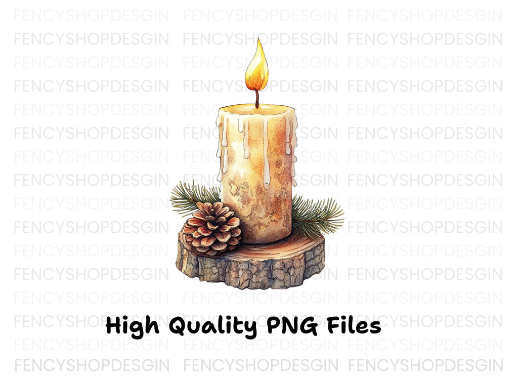 Winter Candle Pinecone Wood Slice Clipart Bundle