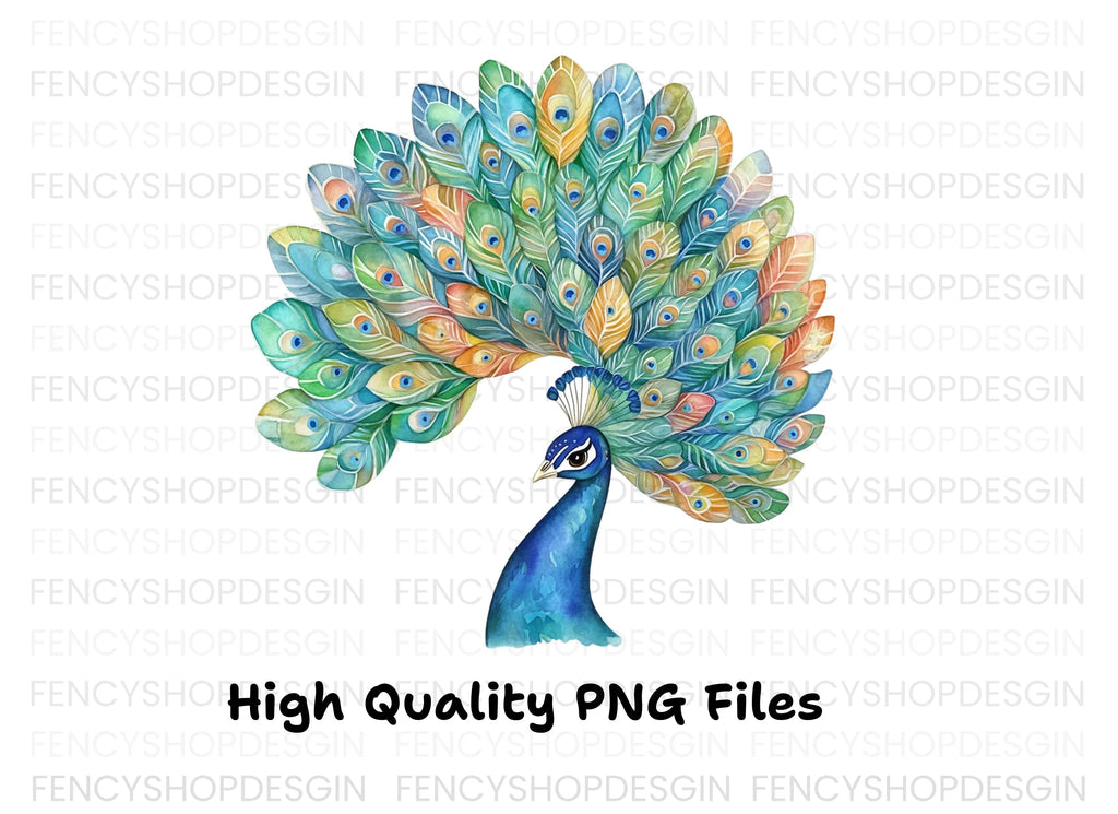 Vibrant Peacock Feather Fan Clipart Bundle