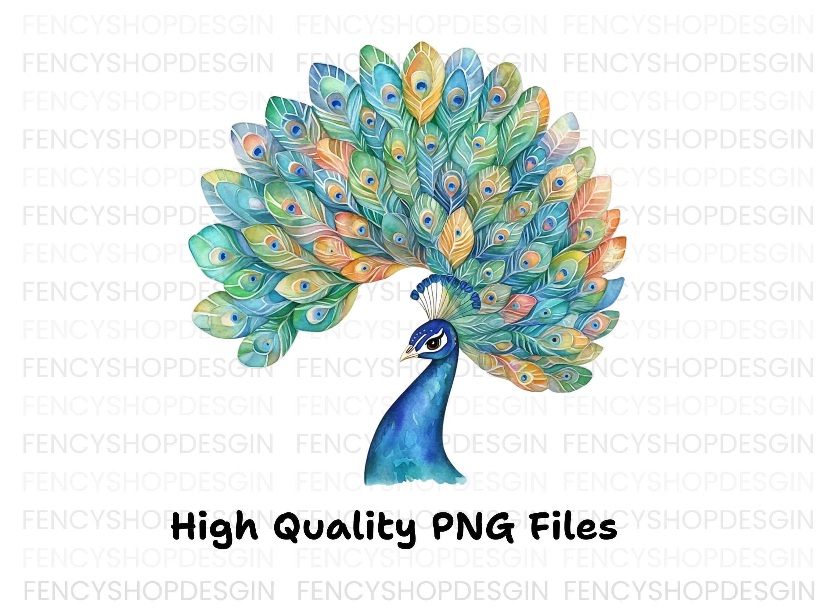 Vibrant Peacock Feather Fan Clipart Bundle