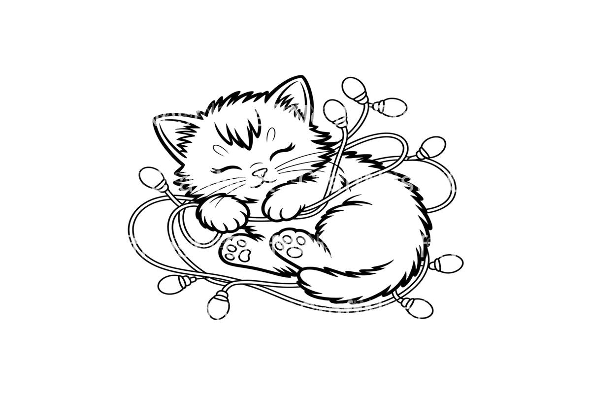 Sleeping Kittens with Christmas Lights Coloring Books