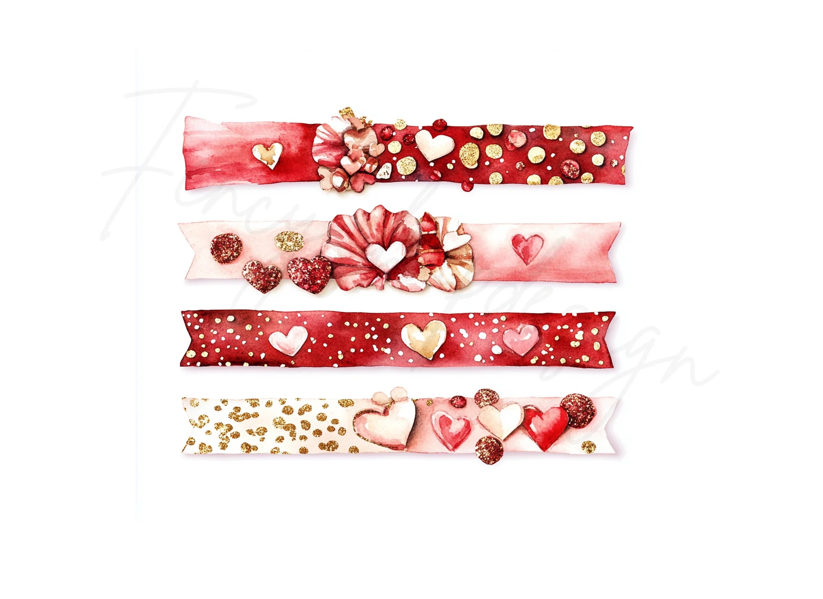 Valentine's Day Heart Ribbons Clipart Bundle