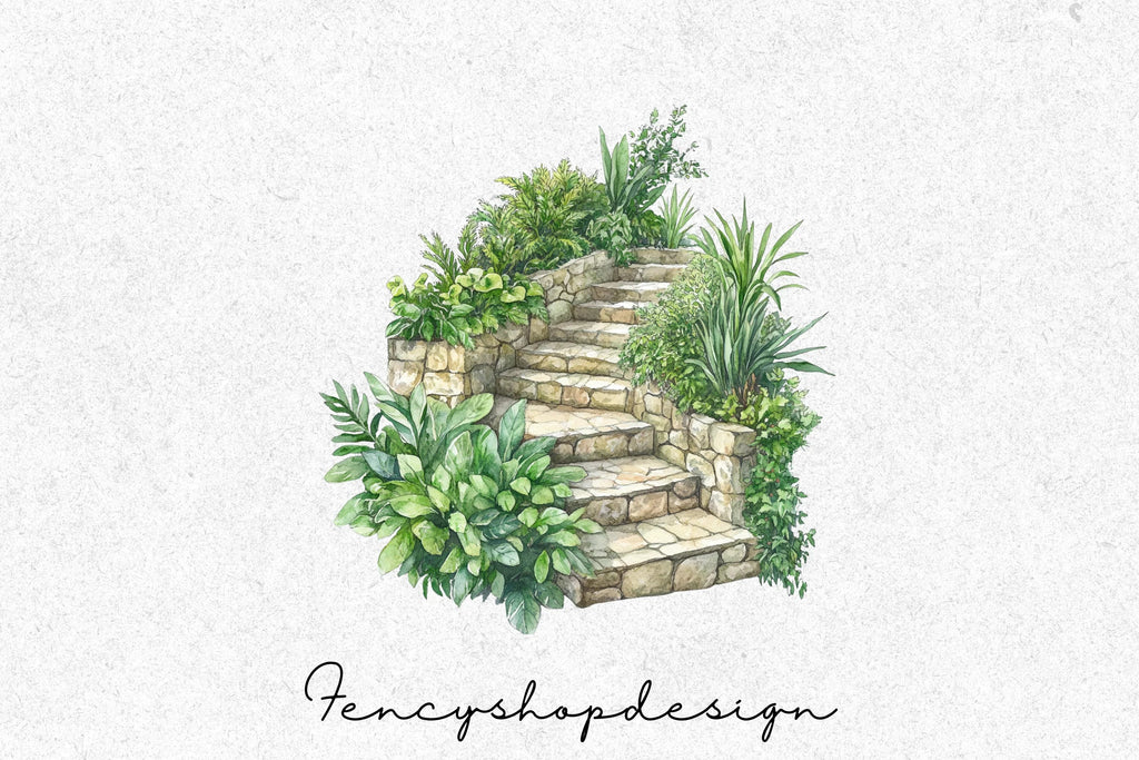 Garden Stairs Steps Clipart Bundle