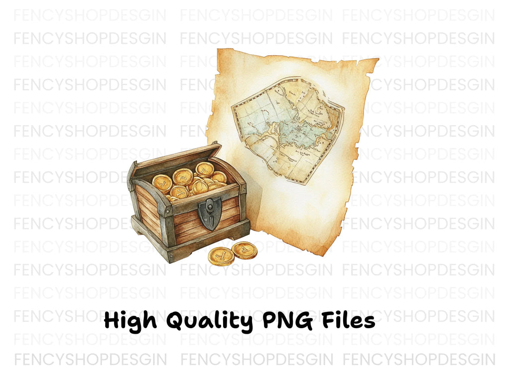 Treasure Map and Chest Clipart Bundle