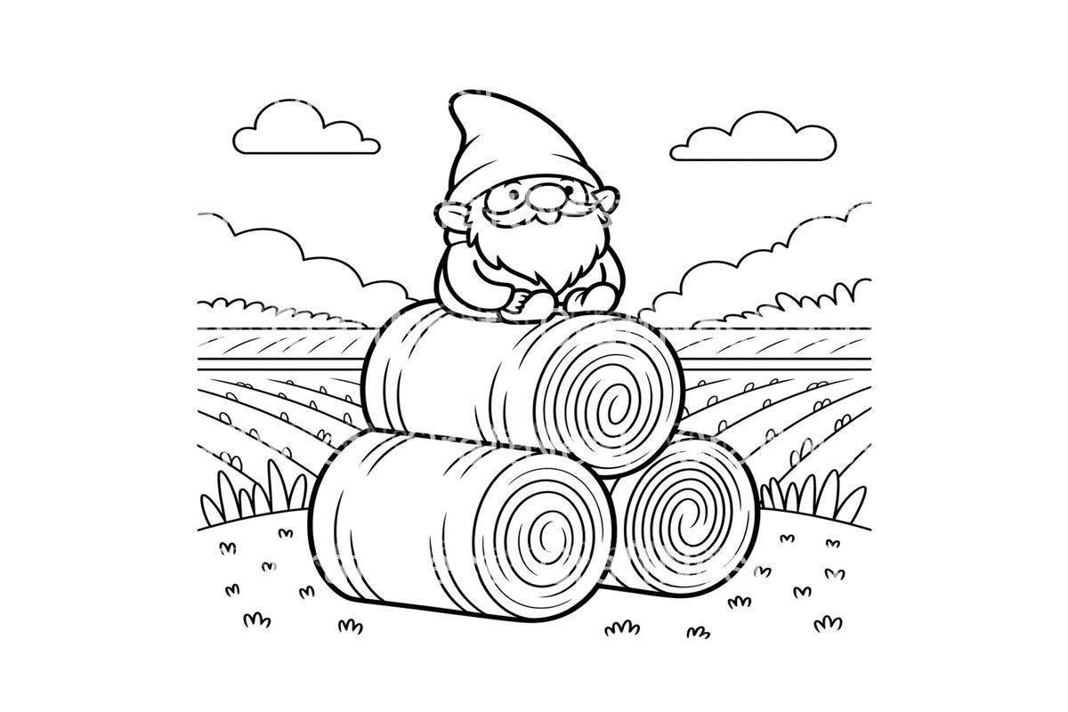 Autumn Gnome Hay Bale Coloring Books