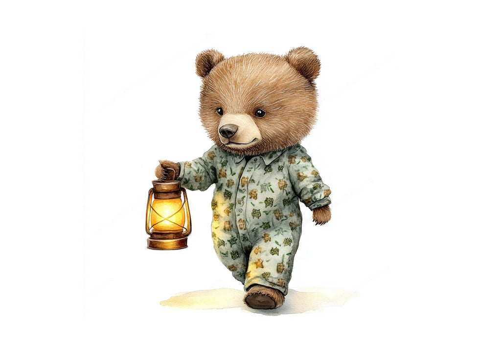 Cute Bear in Pajamas with Lantern Clipart Bundle