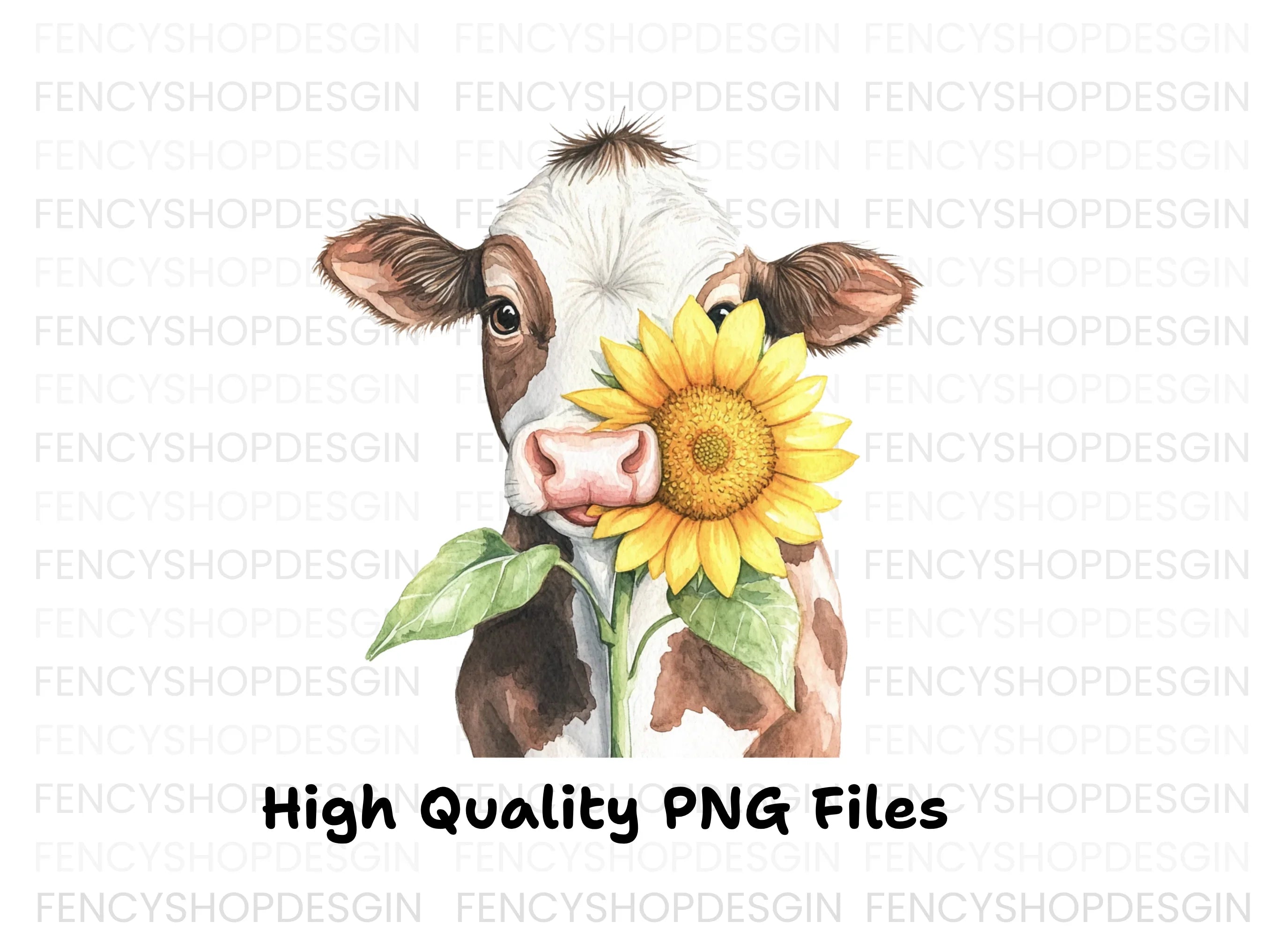 Cute Cow with Sunflower Clipart Bundle