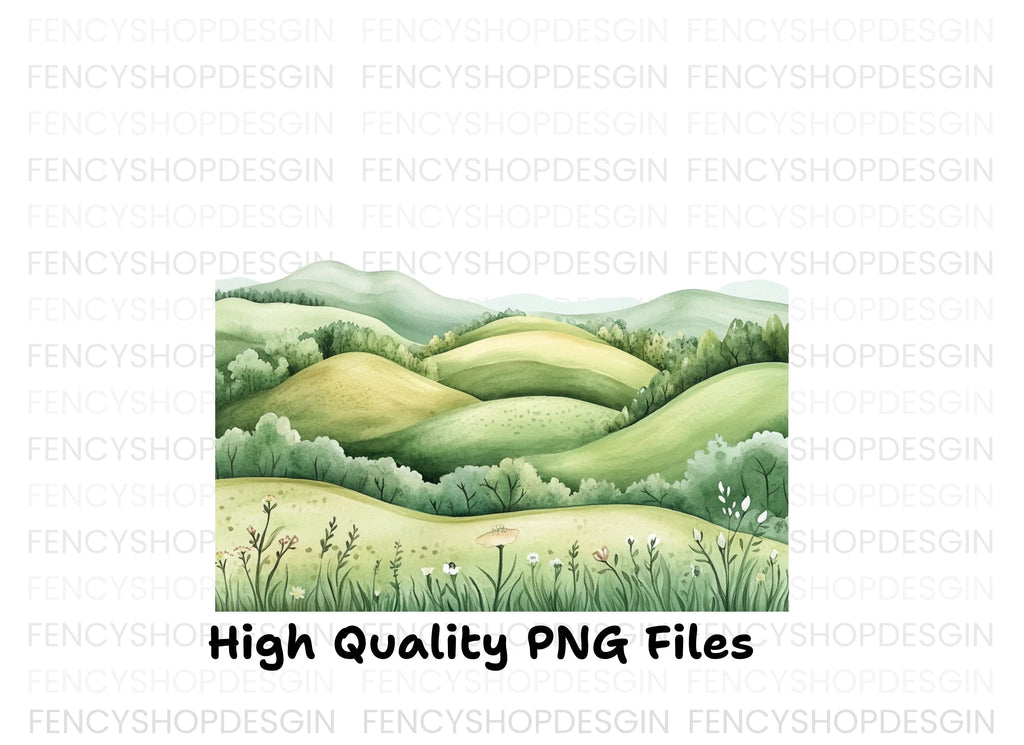 Green Rolling Hills Landscape Clipart Bundle
