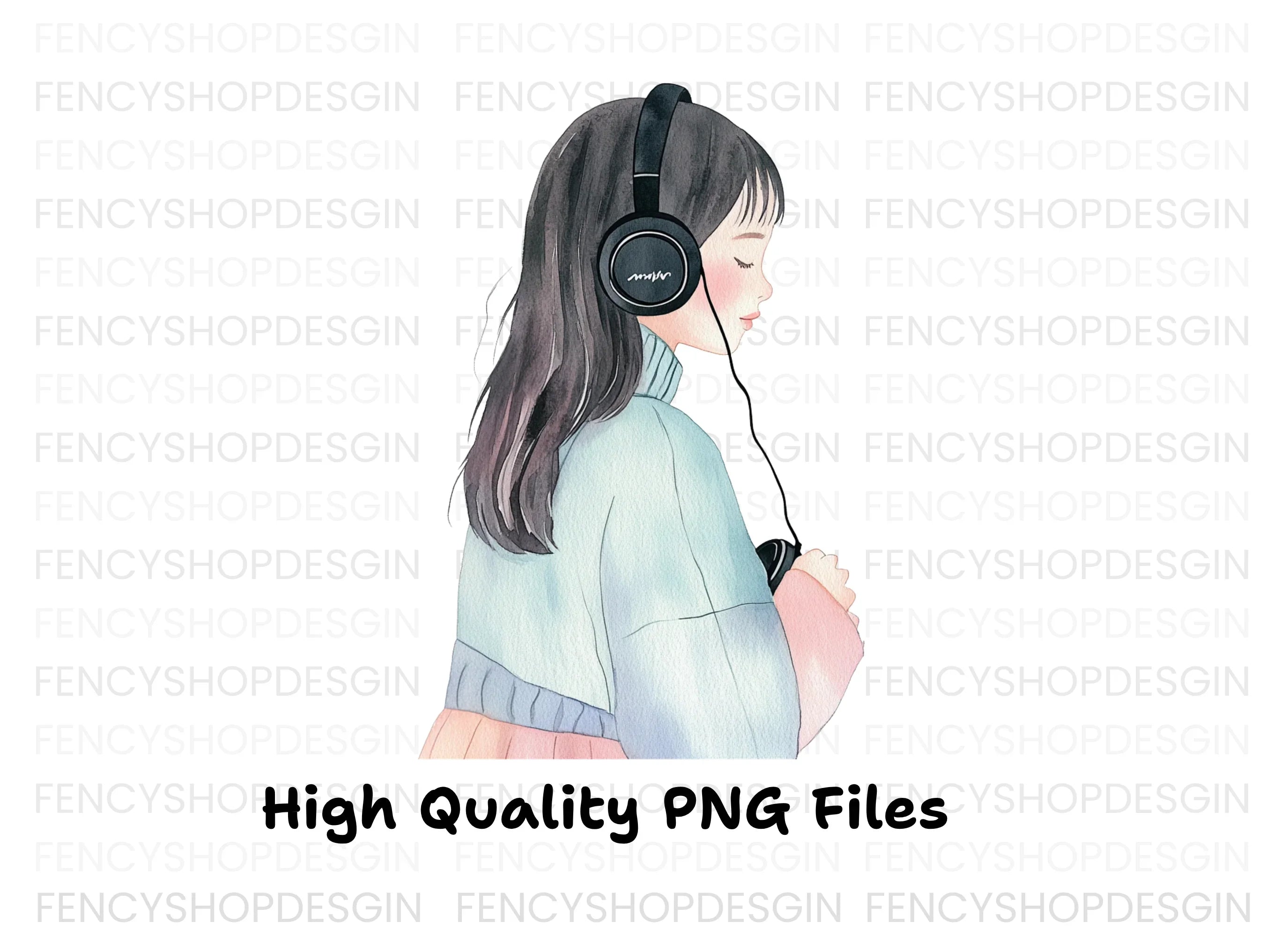 Girl Listening to Music Clipart Bundle