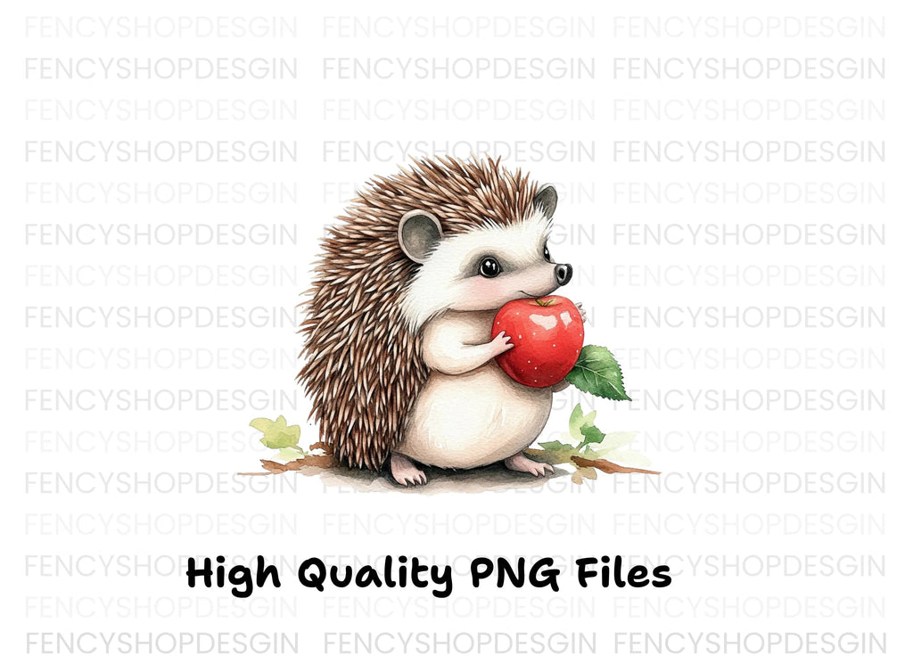 Cute Hedgehog with Apple Clipart Bundle