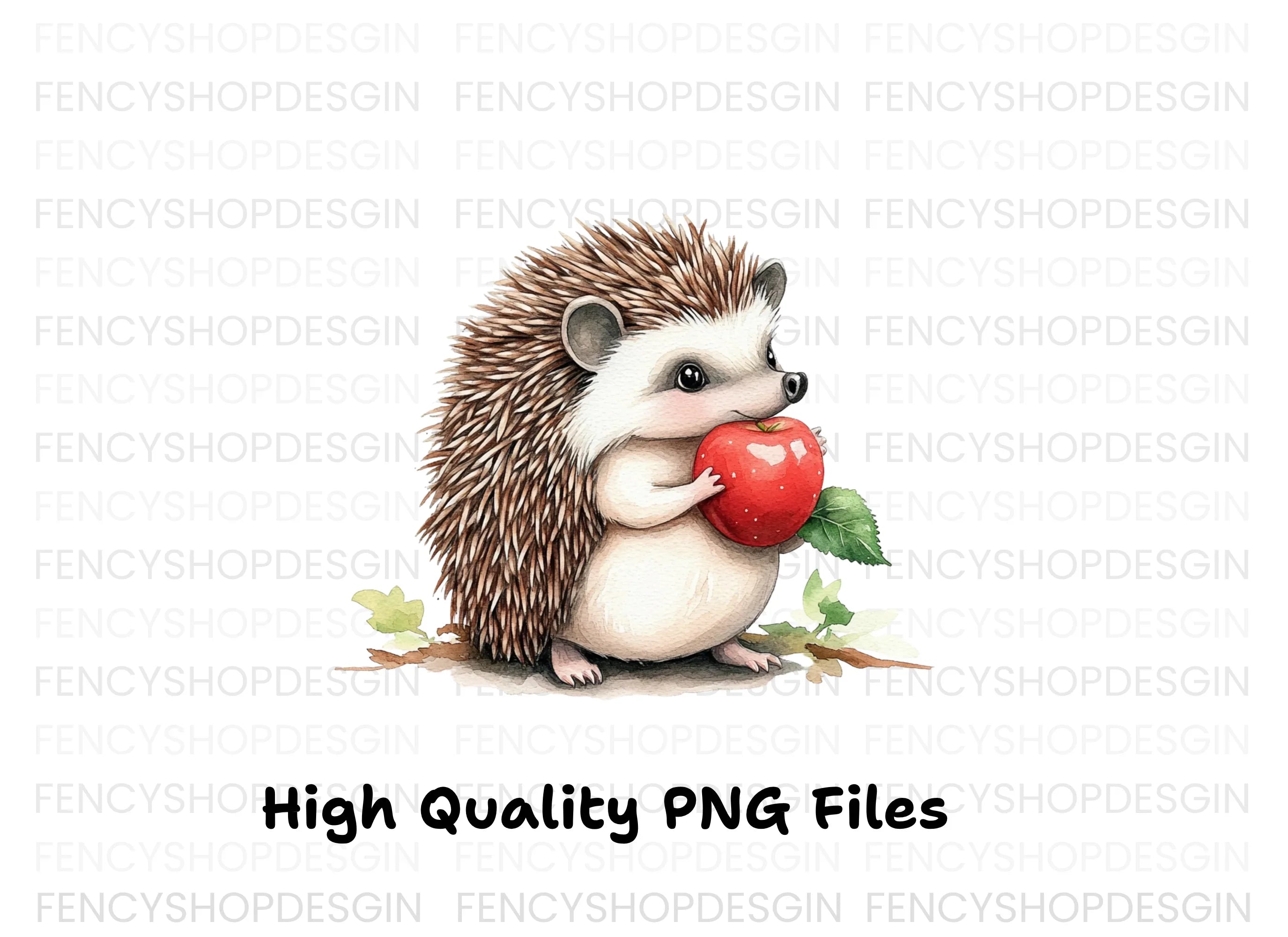 Cute Hedgehog with Apple Clipart Bundle