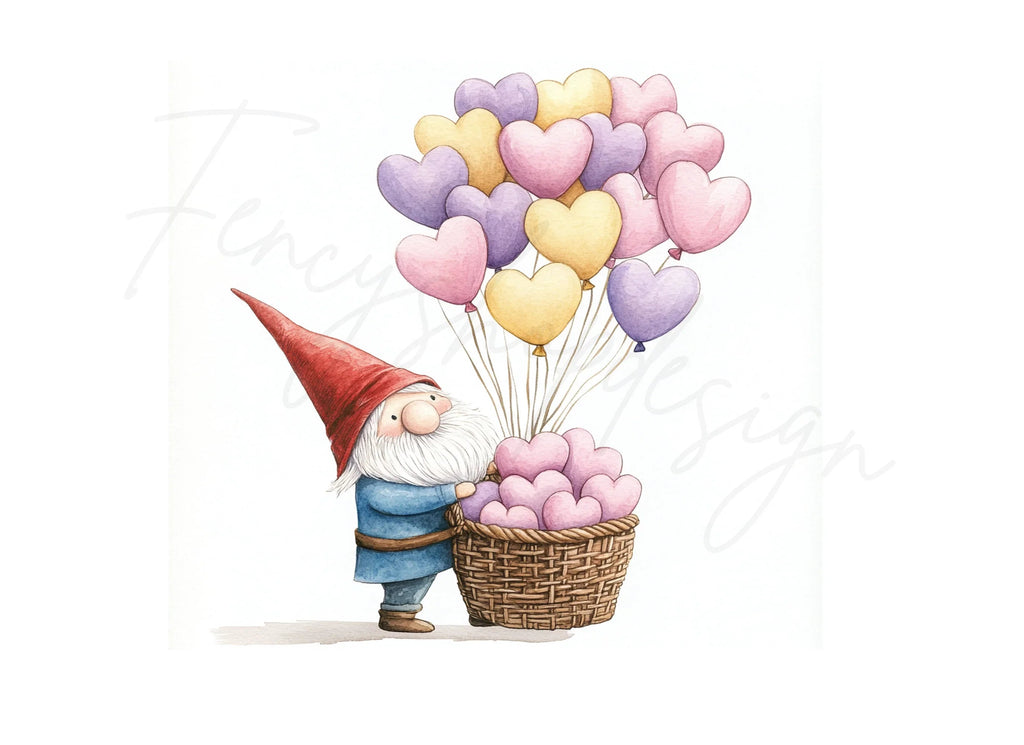 Gnomes with Heart Balloons Clipart Bundle