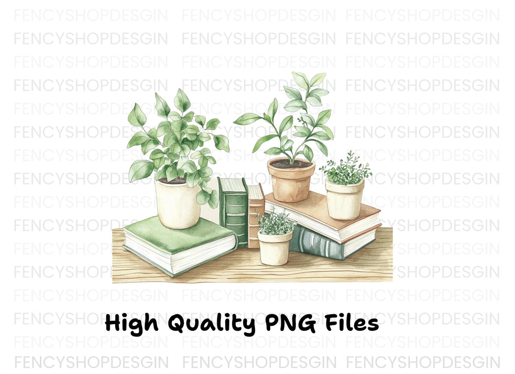 Stack of Books with Plants Clipart Bundle