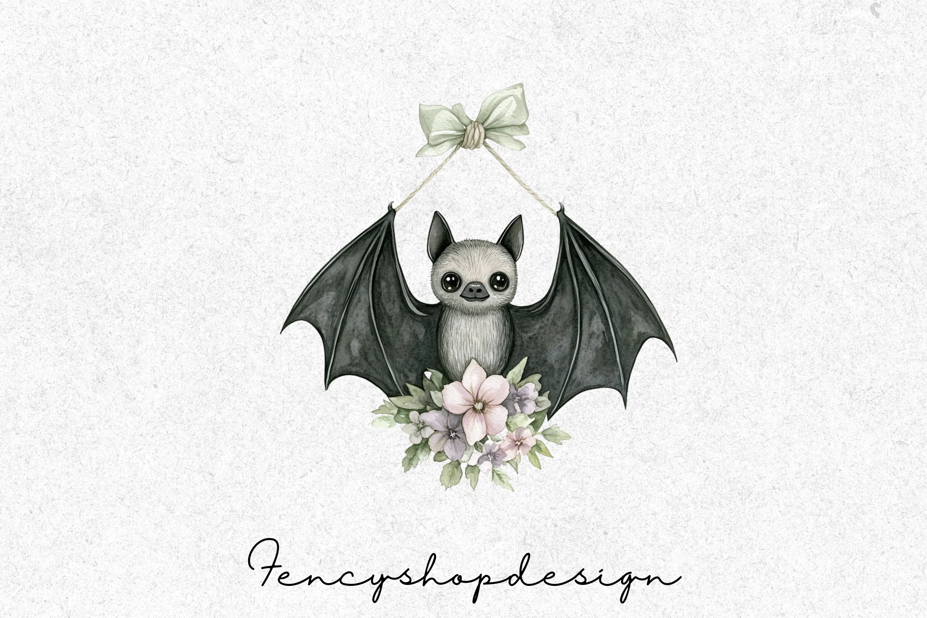 Whimsical Bat Floral Accents Clipart Bundle